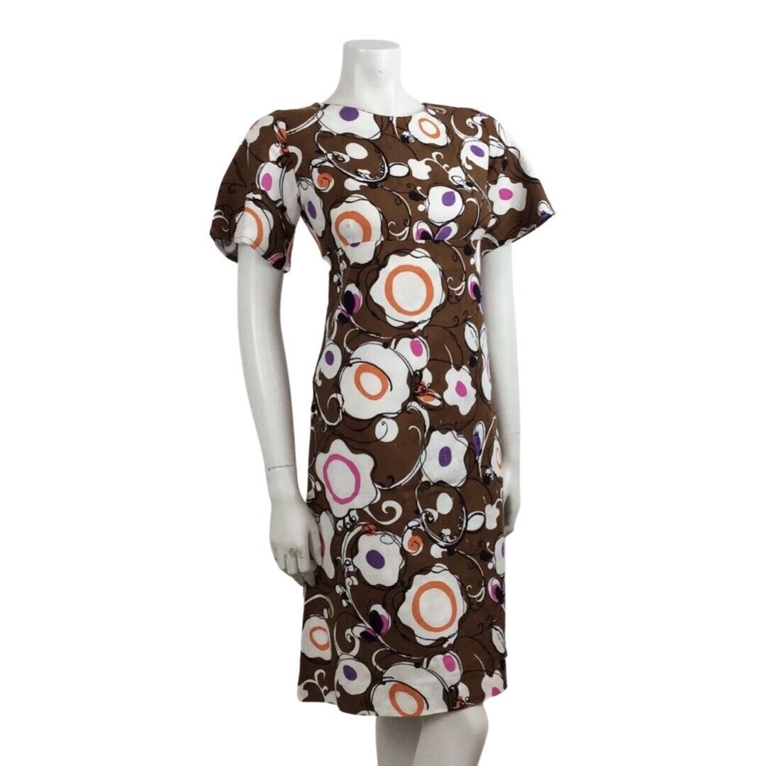 60S VINTAGE PSYCHEDELIC BROWN PURPLE PINK ORANGE DRESS 10 12