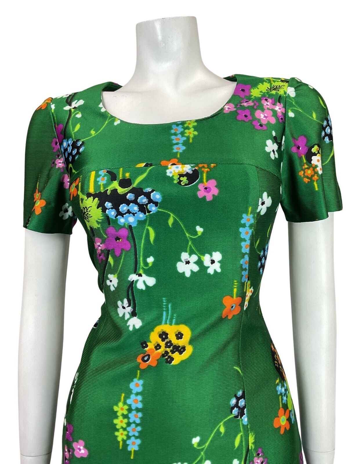 VINTAGE 60s 70s GREEN PURPLE BLACK FLORAL DAISY MOD DRESS 8 10