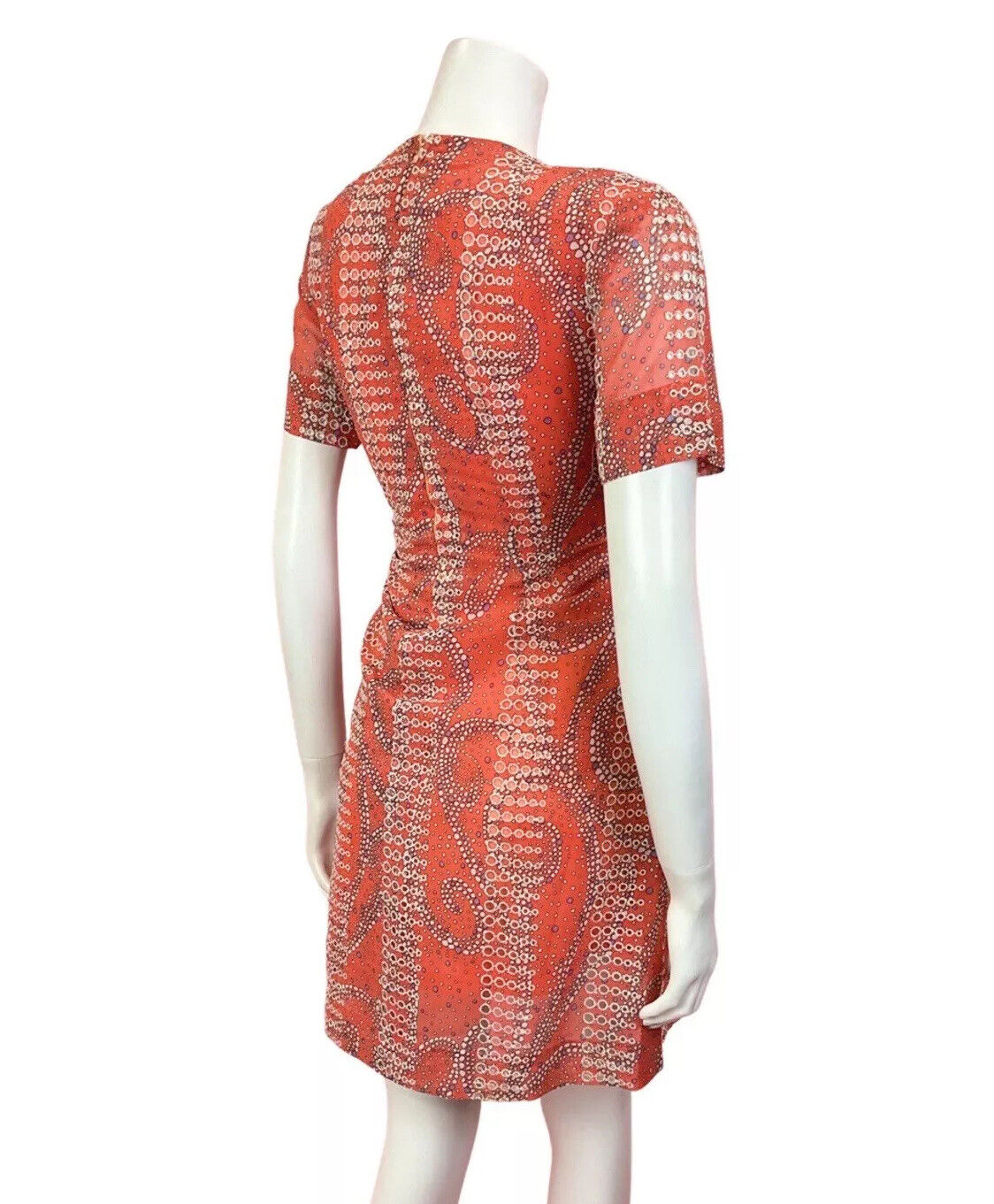 VINTAGE 60s 70s ORANGE WHITE PURPLE CUT-OUT SWIRL DOTTY MOD SHORT DRESS 8 10