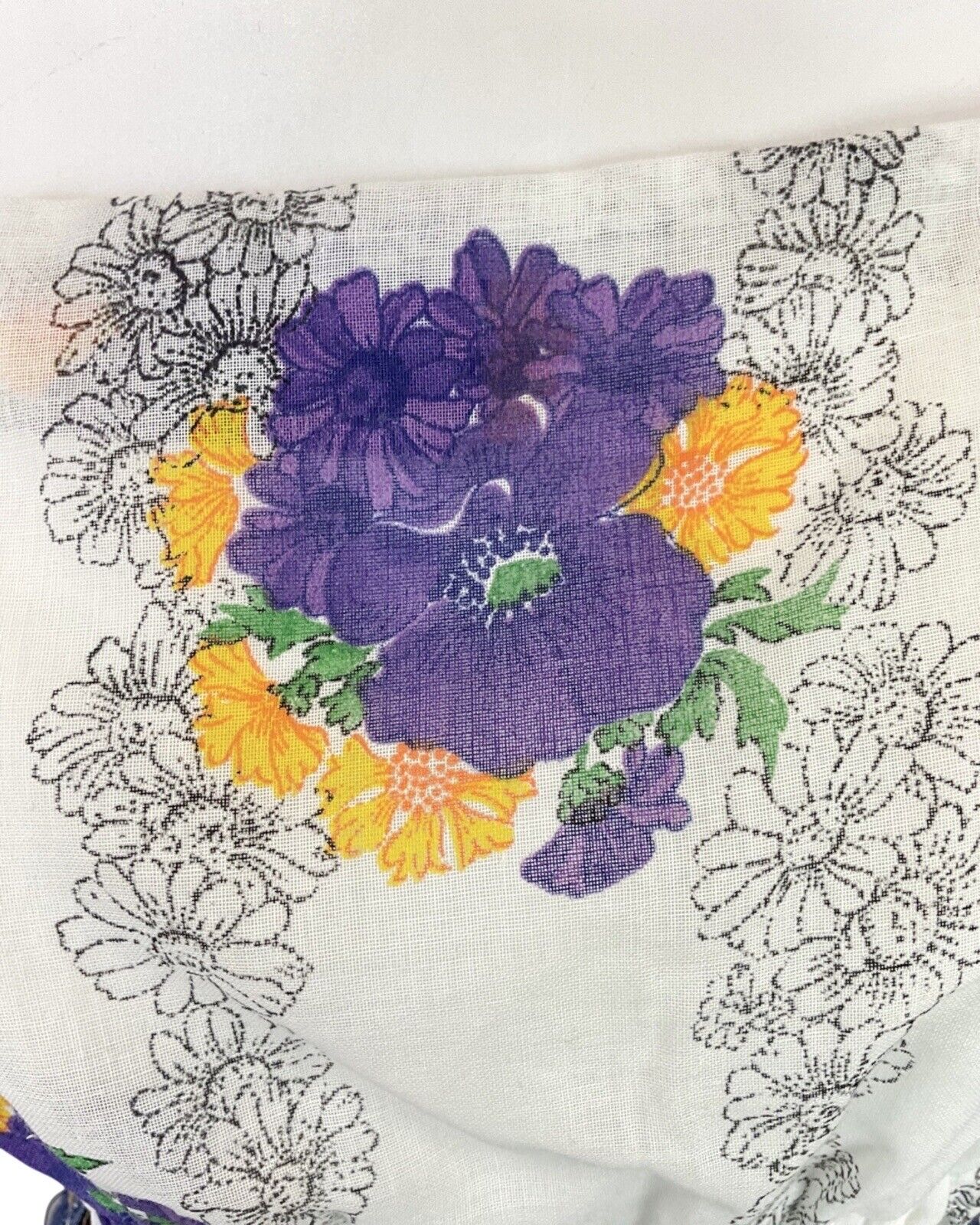 VINTAGE 60s 70s WHITE PURPLE YELLOW FLORAL SHIRRED BOHO PRAIRIE CROPPED TOP 6