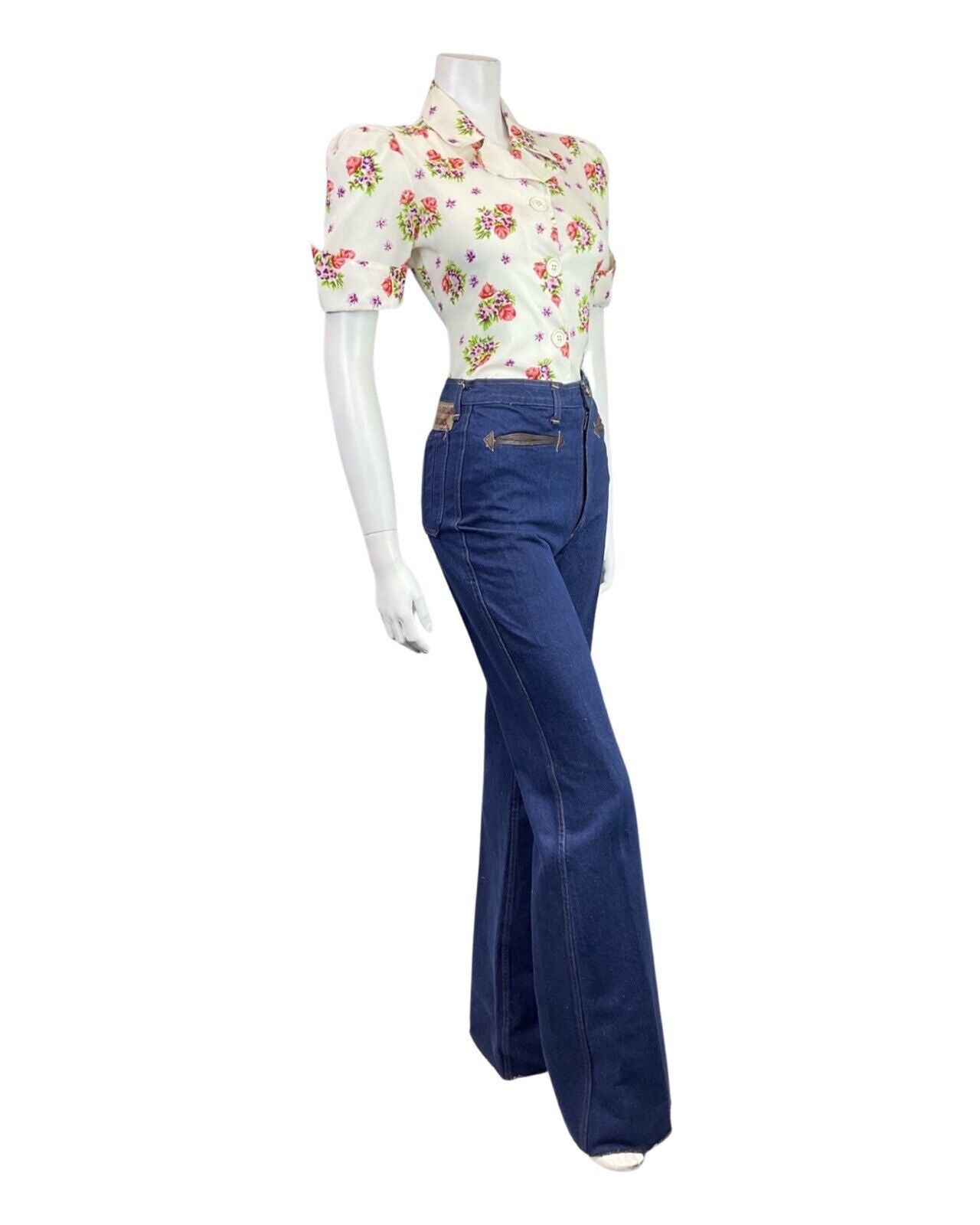 VINTAGE 60s 70s CREAM PURPLE RED FLORAL MOD DAGGER SHIRT BLOUSE TOP 10