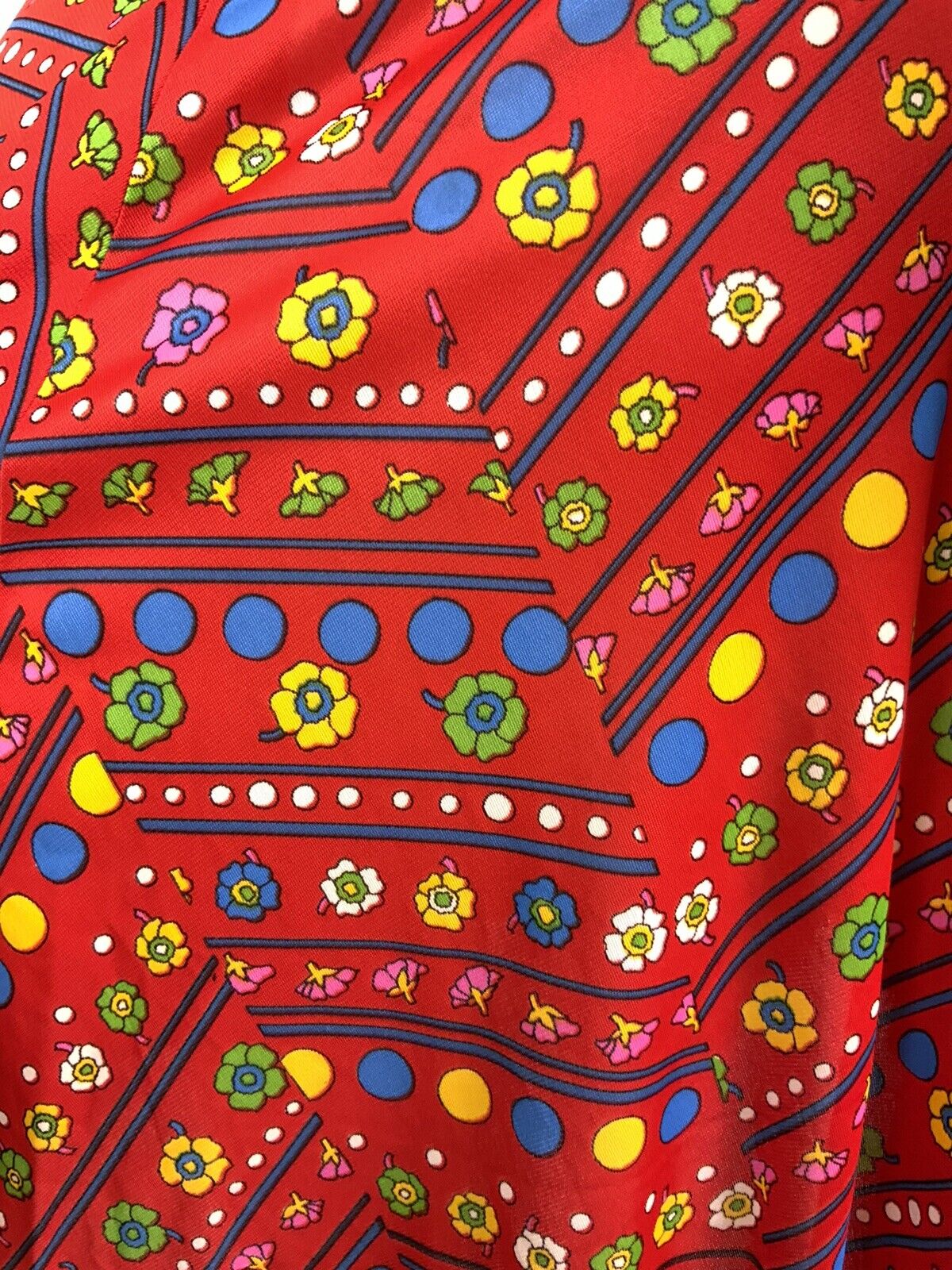 VTG 60s 70s RED BLUE YELLOW GREEN FLORAL DOTTY PUFF SLEEVE MOD SWING DRESS 8 10