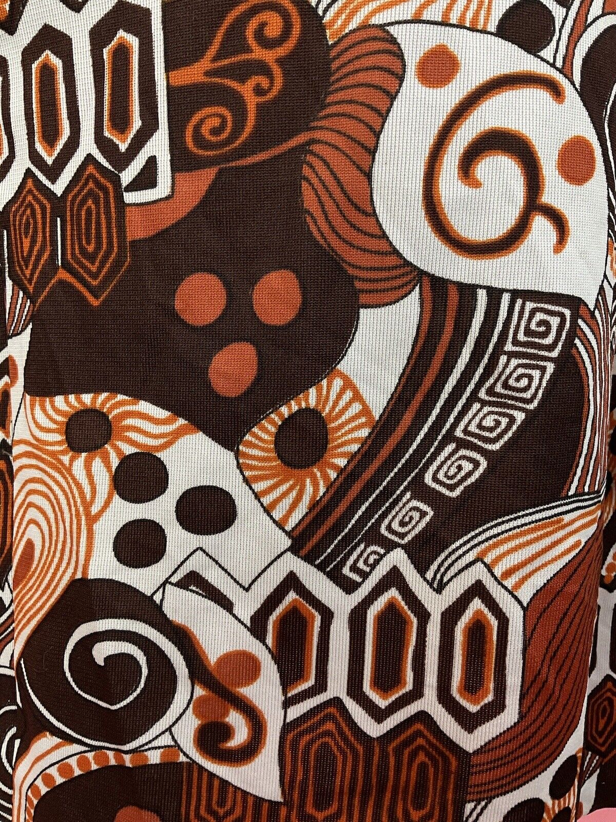 VINTAGE 60s 70s BROWN ORANGE WHITE PSYCHEDELIC SWIRL MOD SHIRT DRESS 14 16