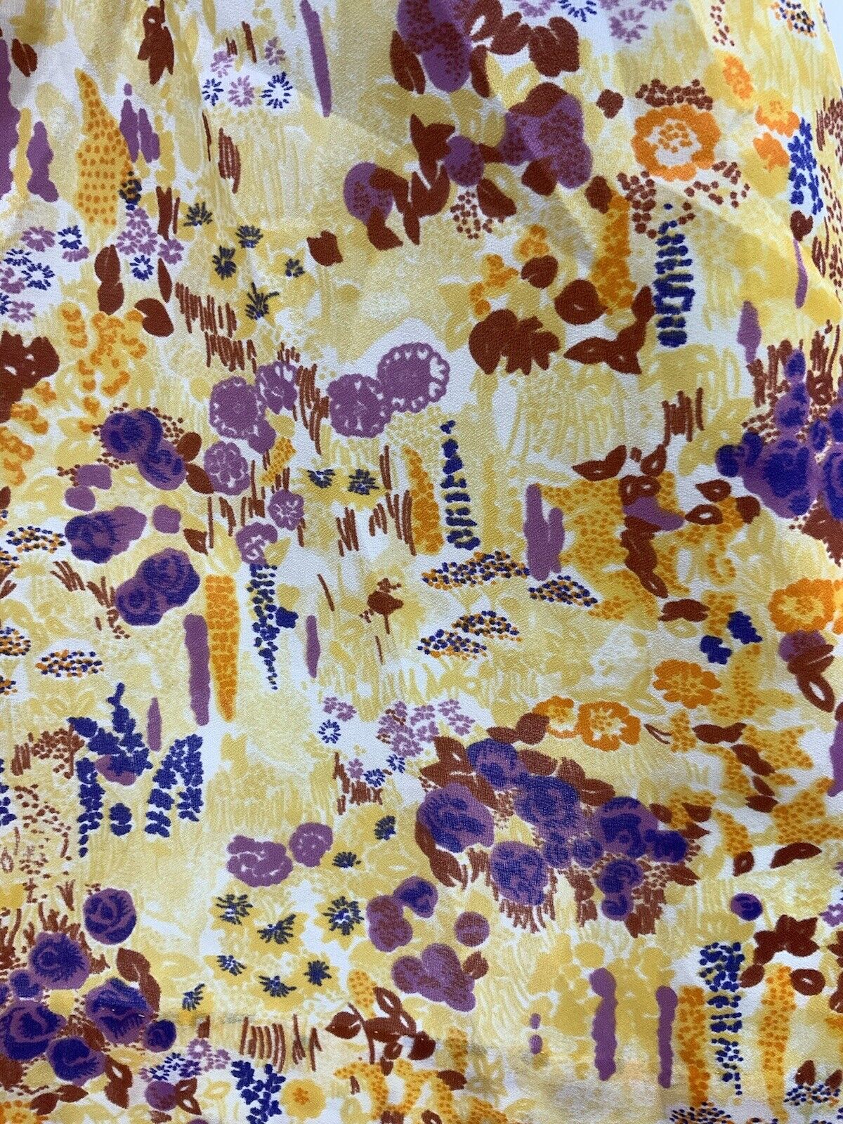 VINTAGE 60s 70s YELLOW WHITE PURPLE FLORAL DITSY BOHO FOLK FLOATY DRESS 14 16