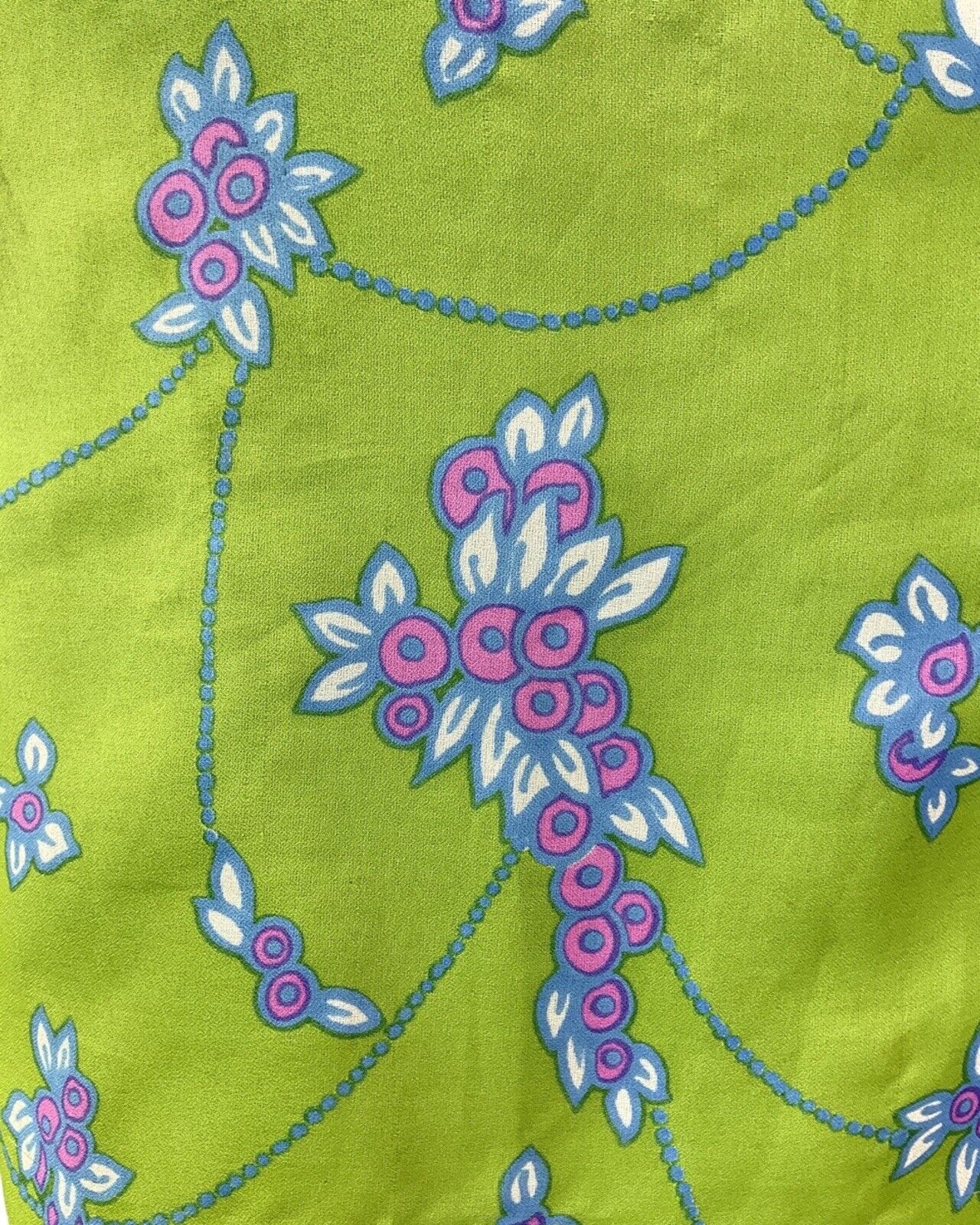 VINTAGE 60s 70s GREEN BLUE FLORAL MOD DAGGER COLLAR RUFFLED SHIFT DRESS 10 12