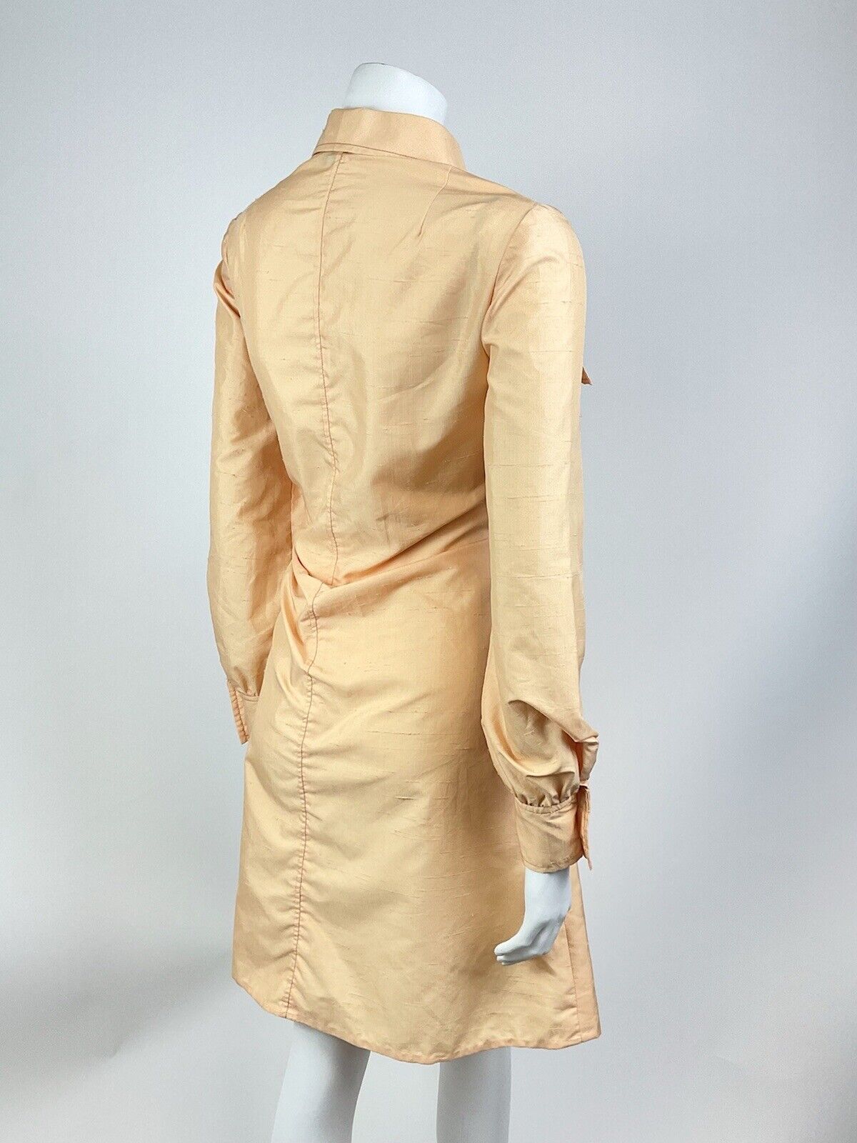 VINTAGE 60s 70s PEACH ORANGE MOD LONGSLEEVE DAGGER COLLAR SHIRT DRESS 10 12