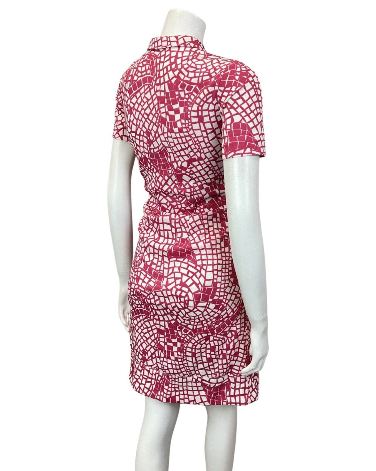 VINTAGE 60s 70s PINK WHITE PSYCHEDELIC GEOMETRIC MOD SHORT SHIRT DRESS 10 12