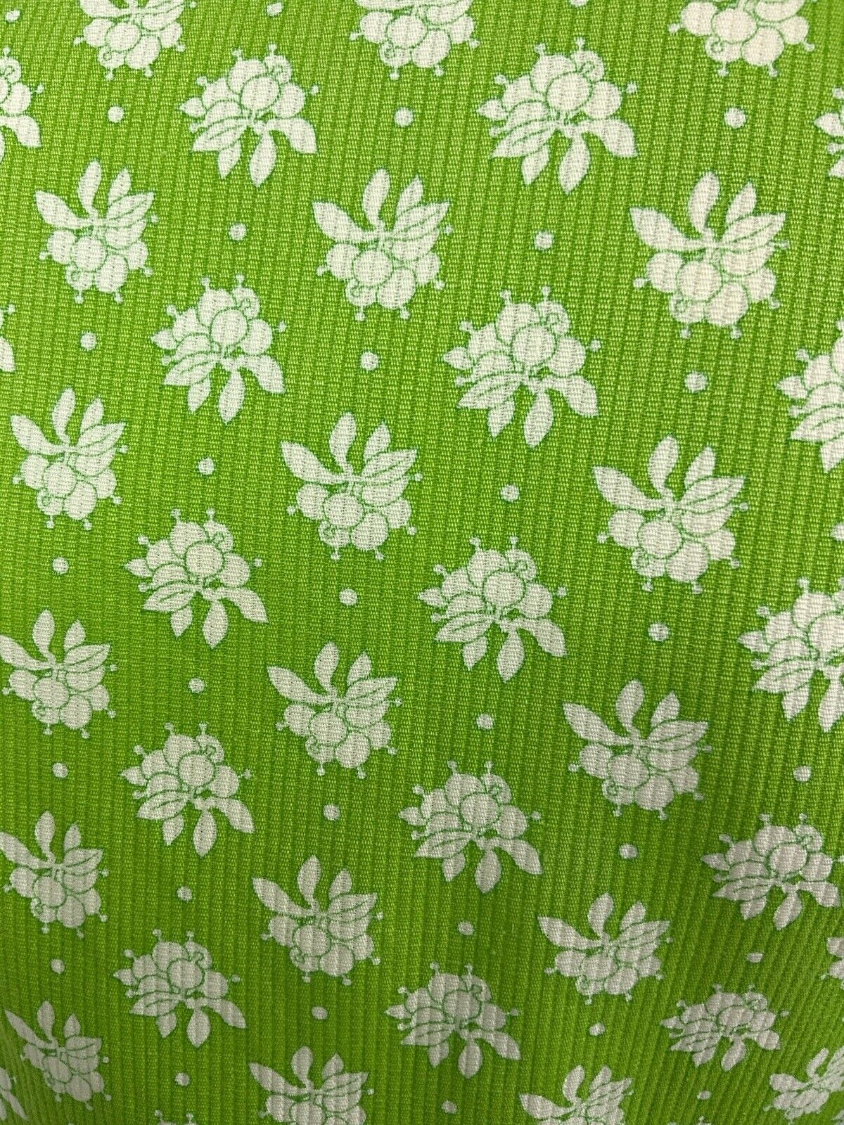 VINTAGE 60s 70s LIME GREEN WHITE FLORAL DOTTY MOD COTTON DRESS 10 12
