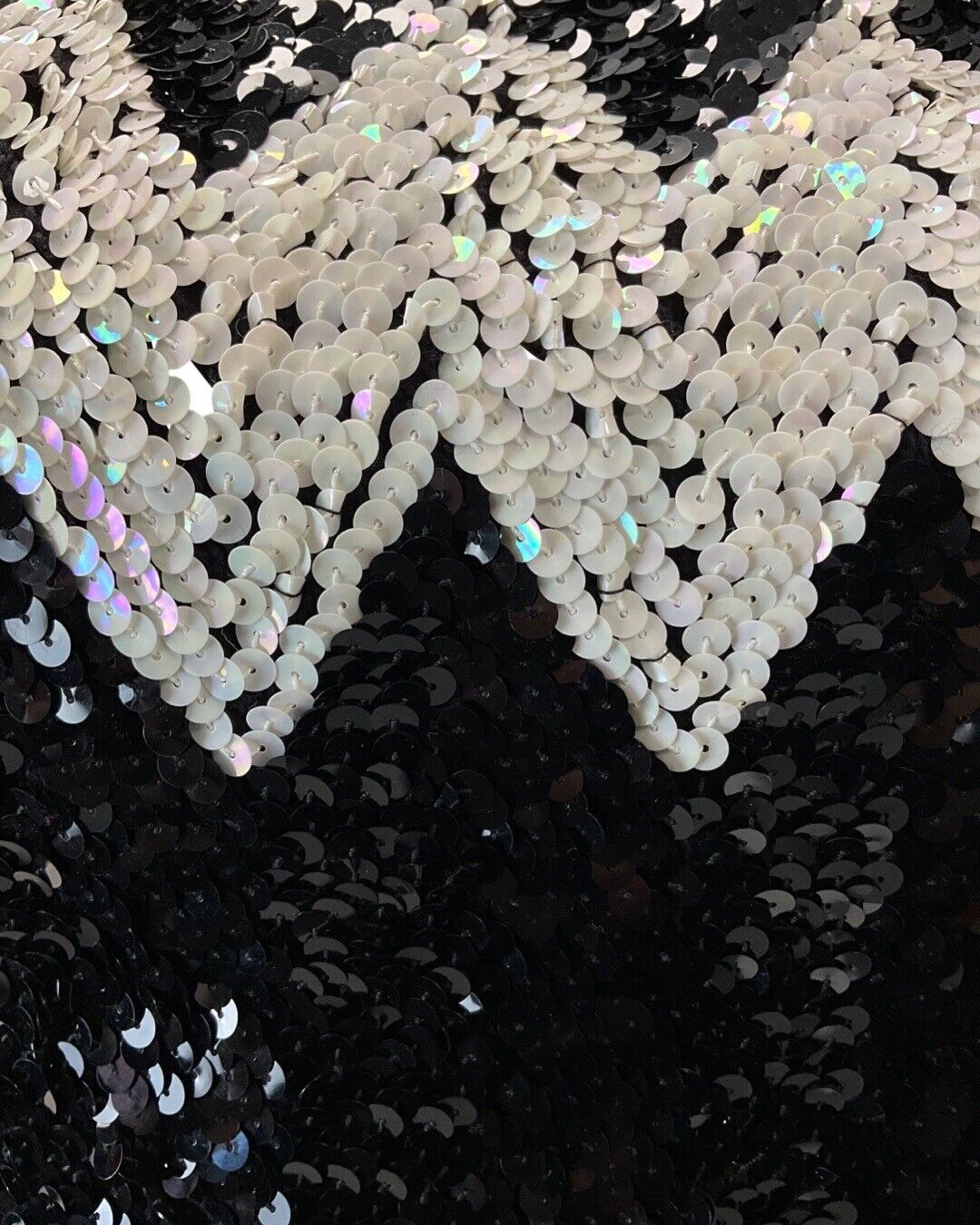 VINTAGE 60s 70s BLACK WHITE SEQUIN ZIG-ZAG STRAPPY DISCO STUDIO 54 MAXI DRESS 16