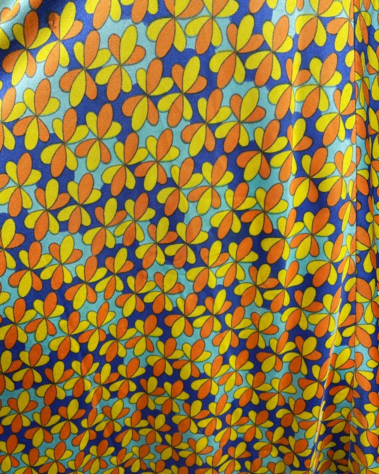 VINTAGE 60s YELLOW BLUE FLORAL DOTTY PSYCHEDELIC MOD HALTER SWING DRESS 10