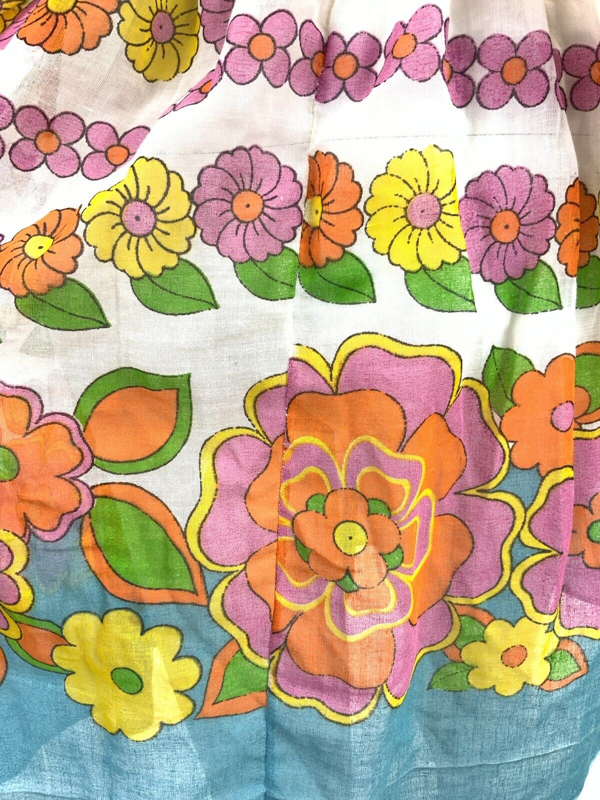 VINTAGE 60s 70s WHITE BLUE PINK ORANGE FLORAL SHIRRED STRAPLESS SUMMER DRESS 6 8