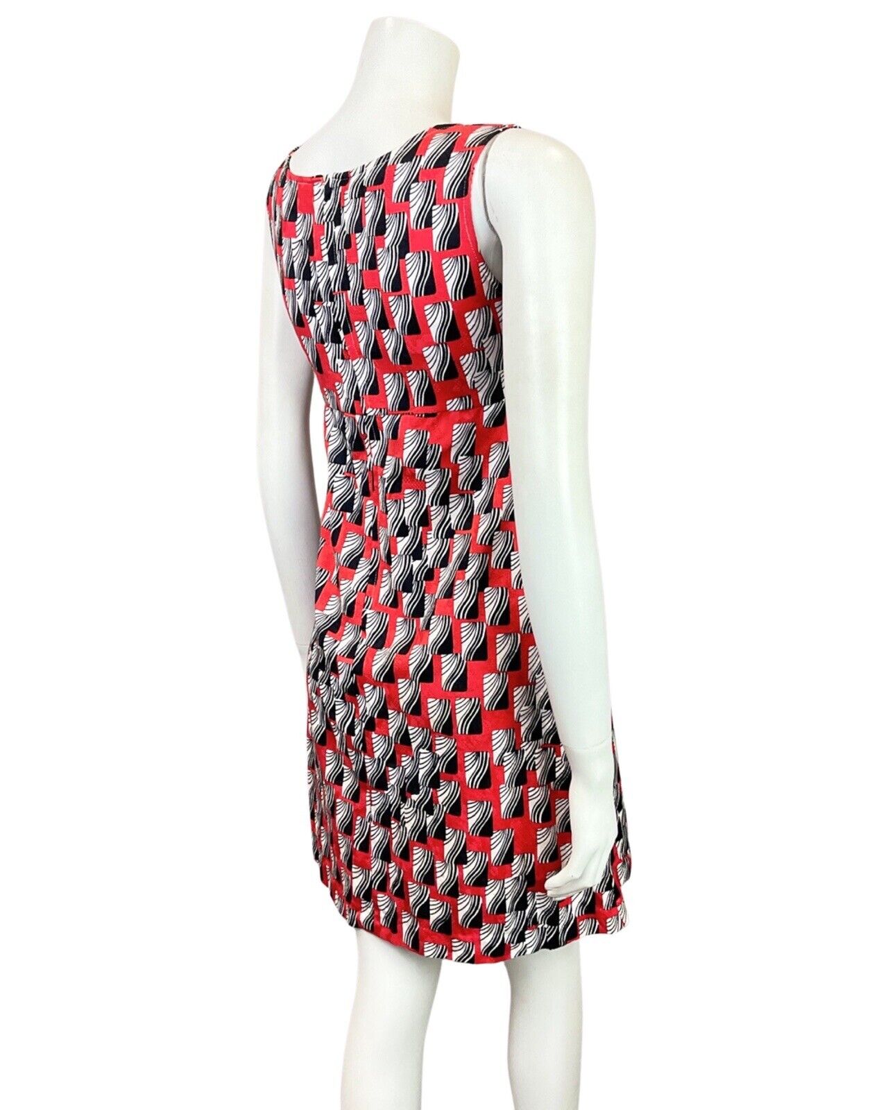 VINTAGE 60s 70s RED WHITE BLACK GEOMETRIC STRIPED MOD SLEEVELESS MOD DRESS 6 8