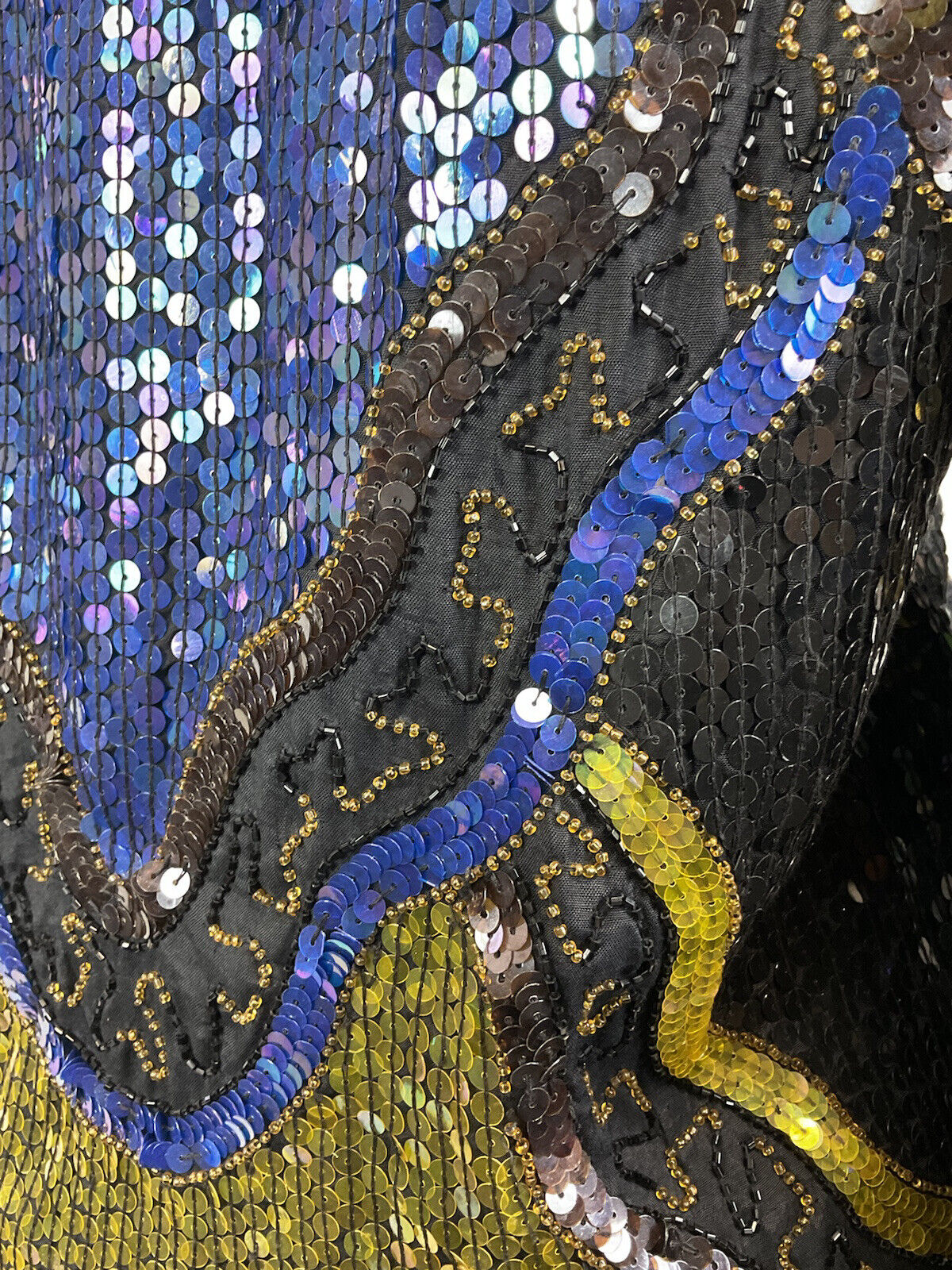 VINTAGE 70s 80s BLACK BLUE GOLD GEOMETRIC WAVY DISCO GLAM TROPHY JACKET 14 16
