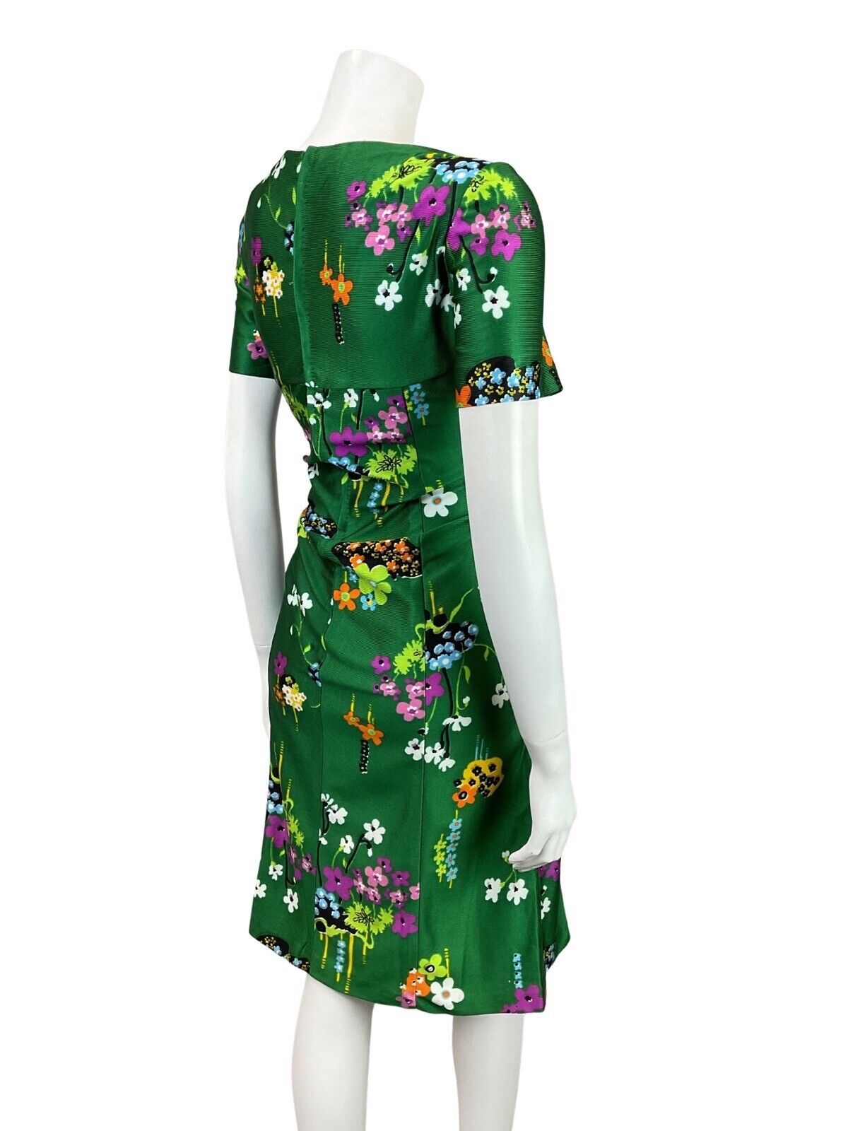 VINTAGE 60s 70s GREEN PURPLE BLACK FLORAL DAISY MOD DRESS 8 10
