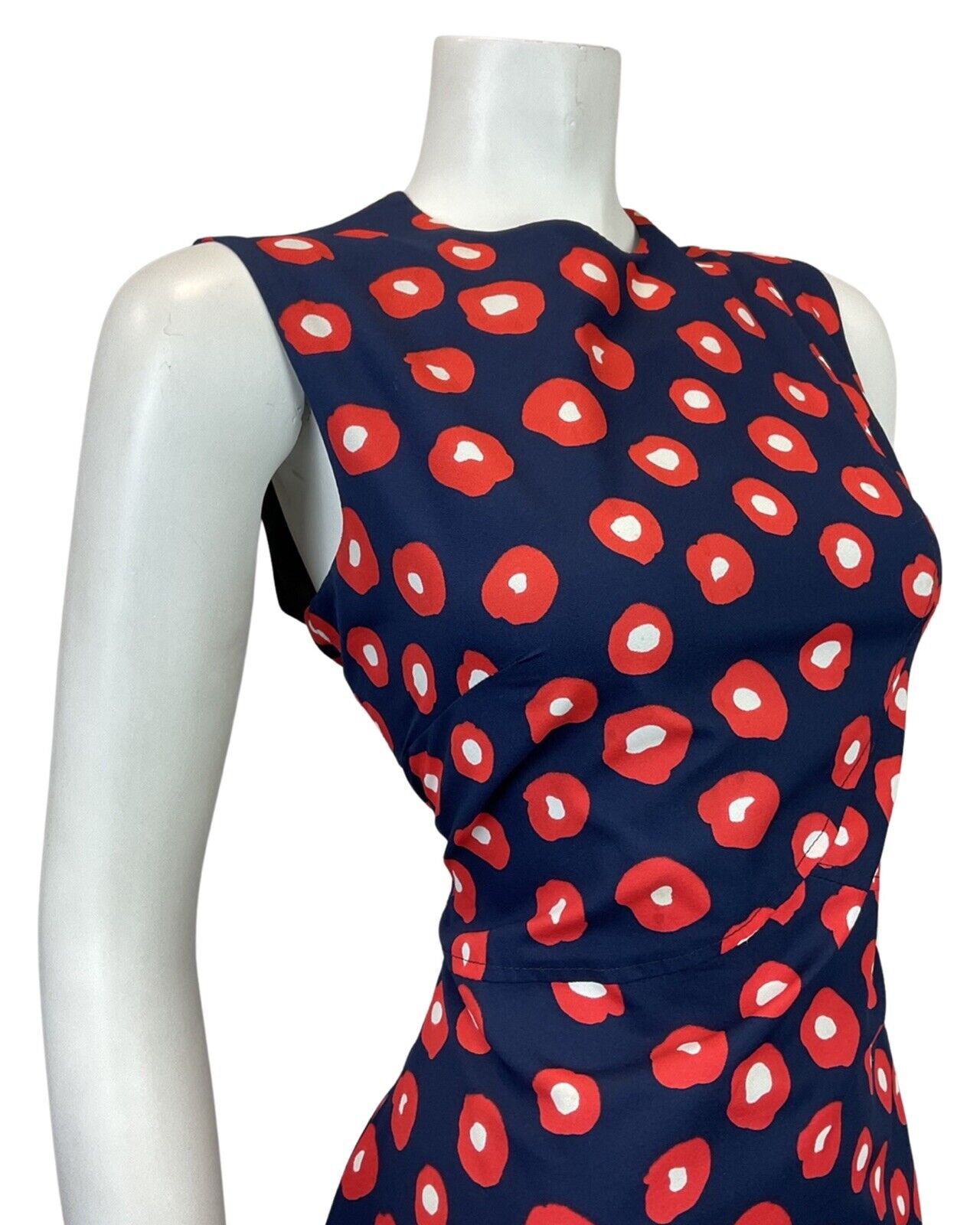 VINTAGE 60s 70s BLUE RED WHITE ABSTRACT DOTTY SLEEVELESS MOD DRESS 10 12