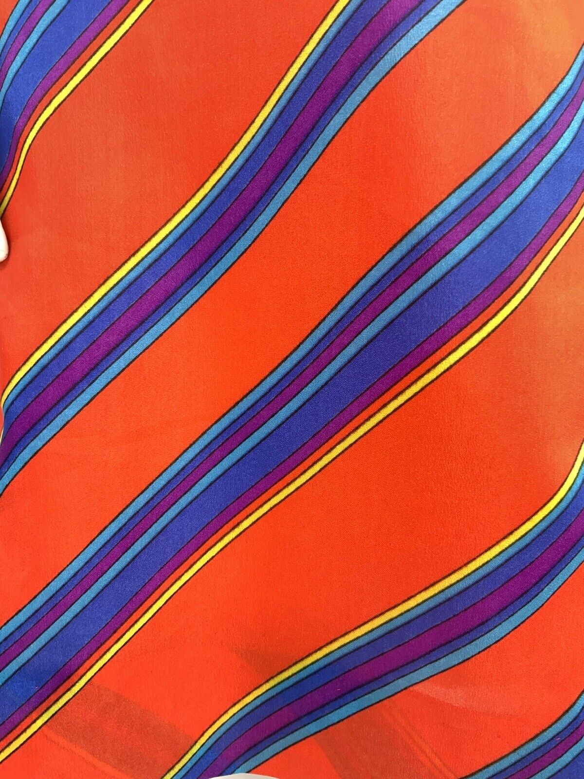 VINTAGE 60s 70s ORANGE BLUE PURPLE STRIPED GEOMETRIC SLEEVELESS MOD DRESS 10