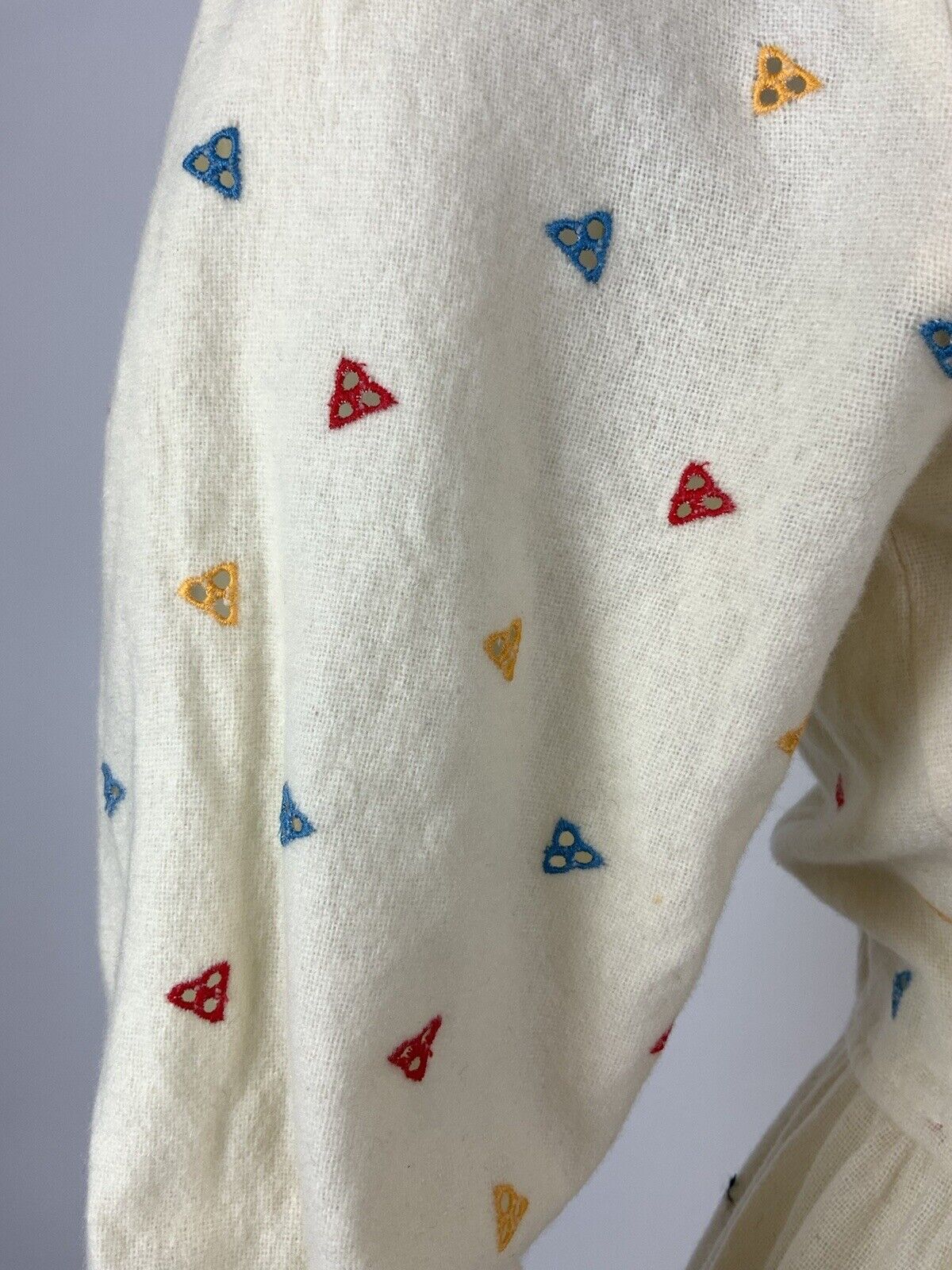 VINTAGE 70s 80s CREAM RED BLUE EMBROIDERED GEOMETRIC FOLK BOHO WOOL DRESS 6