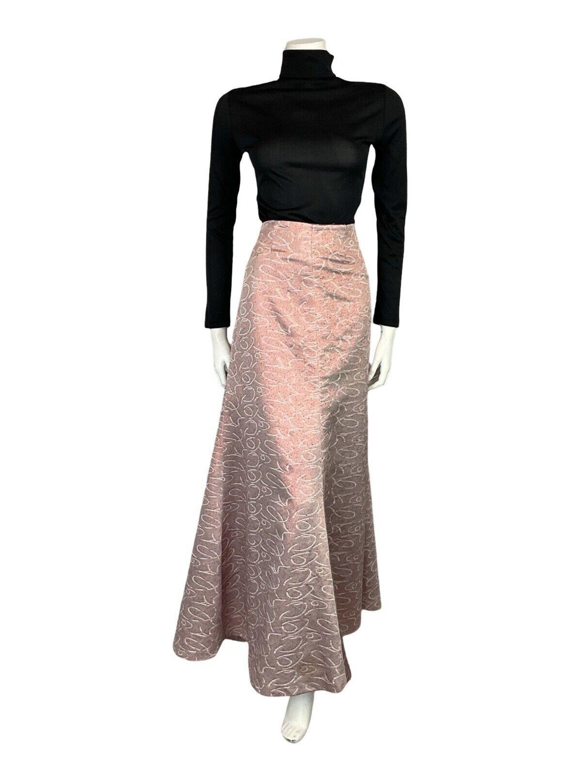 VTG 60S 70S FISHTAIL PINK GEOMETRIC SWIRLY LINE SHIMMERY MAXI SKIRT 18 20