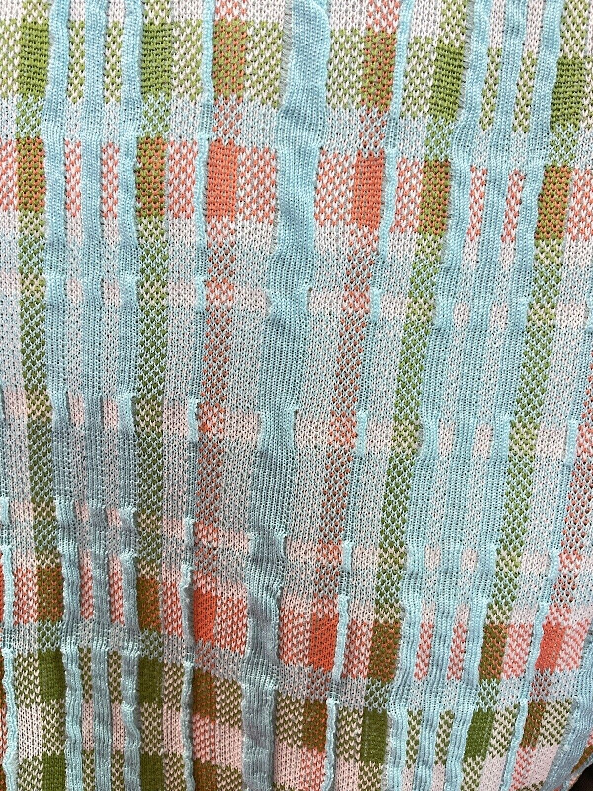VINTAGE 60s 70s LIGHT BLUE GREEN ORANGE CHECKED MOD WING COLLAR SHIRT TOP 12 14