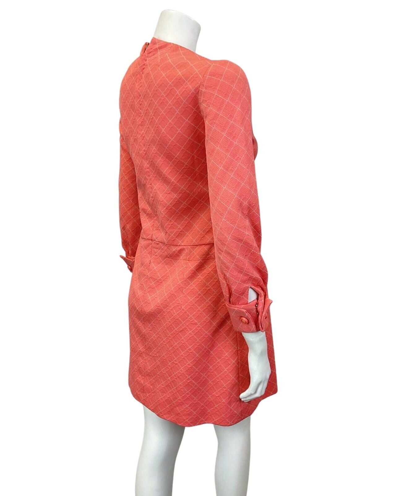 VINTAGE 60s 70s SALMON PINK WHITE GRID CHECKED MOD SCOOTER SHIFT DRESS 8
