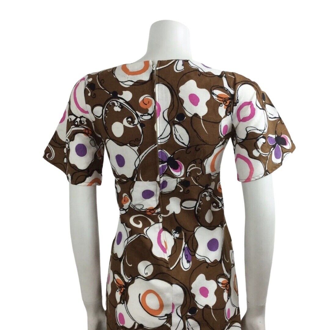 60S VINTAGE PSYCHEDELIC BROWN PURPLE PINK ORANGE DRESS 10 12