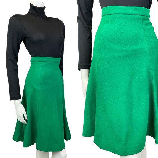VINTAGE 60s 70s BRIGHT APPLE GREEN MOD SWING KNEE-LENGTH SKIRT 6