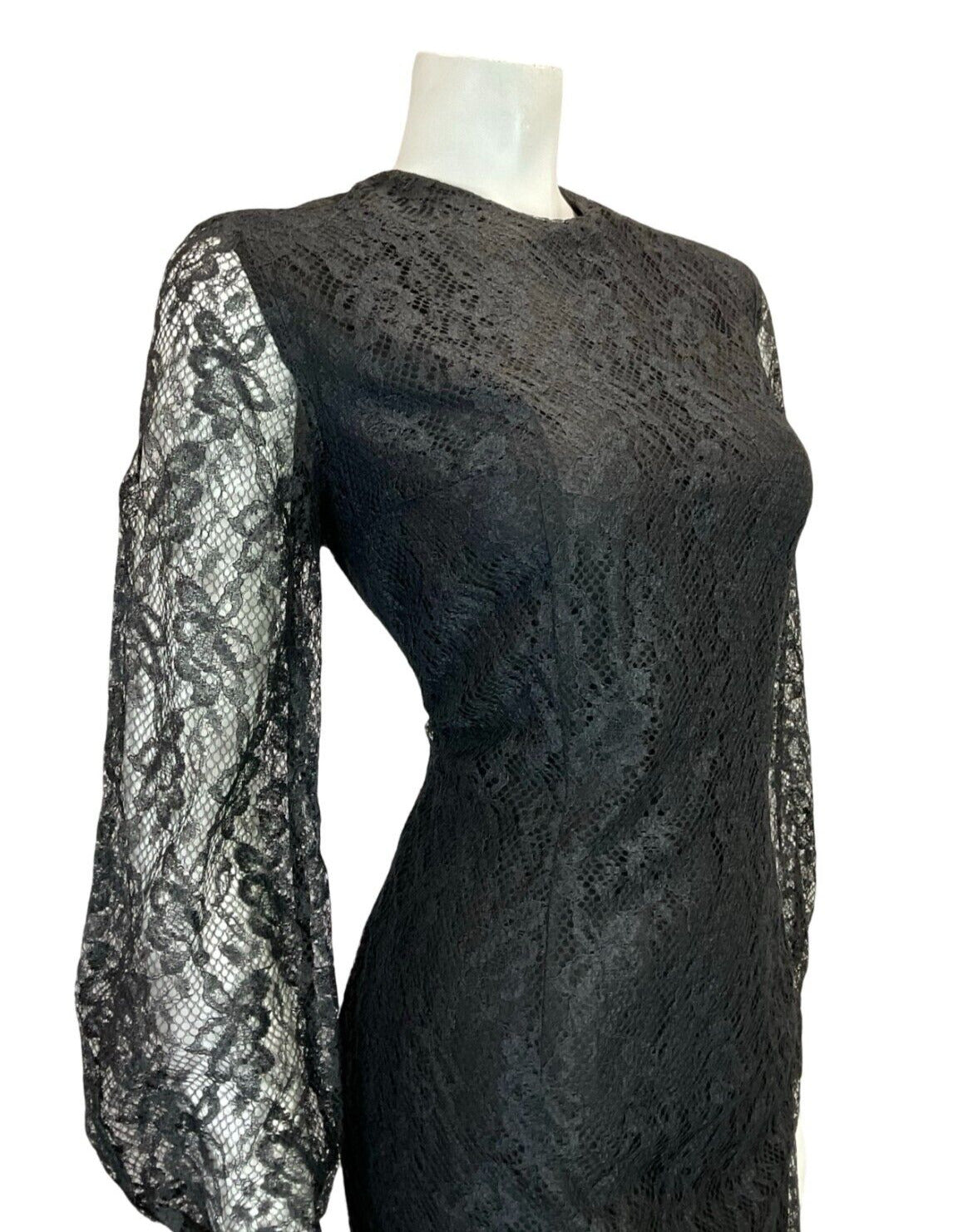 VTG 60S BLACK LACE LONG SLEEVE EVENING PARTY LITTLE BLACK DRESS SIZE 12