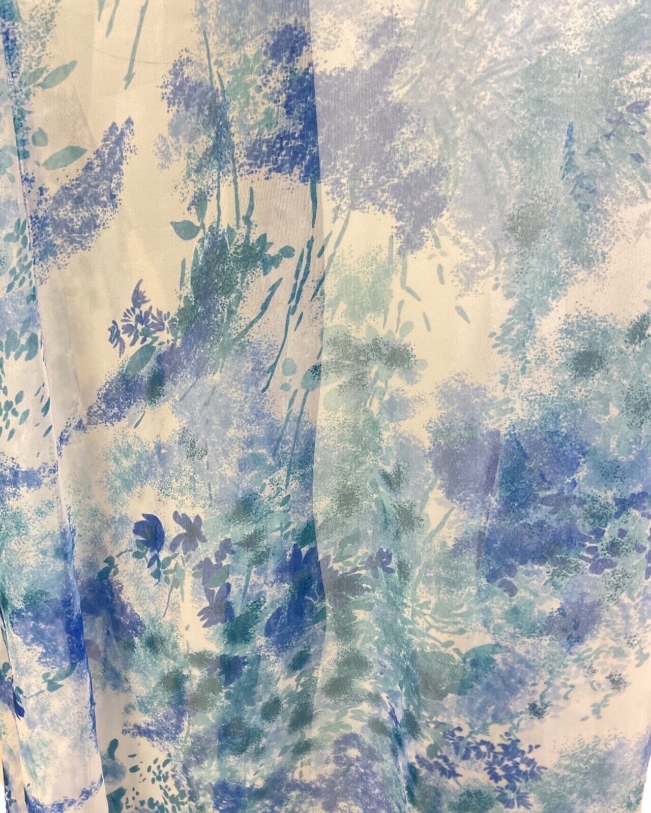 VINTAGE 60s 70s BLUE WHITE GREEN FLORAL LEAFY WAISTCOAT MAXI OVER-DRESS 14 16