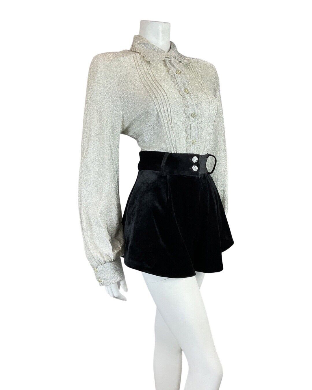 VINTAGE 60s 70s SILVER SCALLOPED DISCO PARTY STUDIO 54 LUREX BLOUSE 14 16