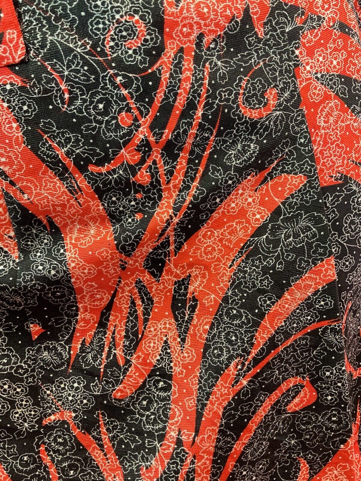 VINTAGE 60s 70s BLACK RED WHITE PSYCHEDELIC FLORAL DITSY DAGGER SHIRT DRESS 12