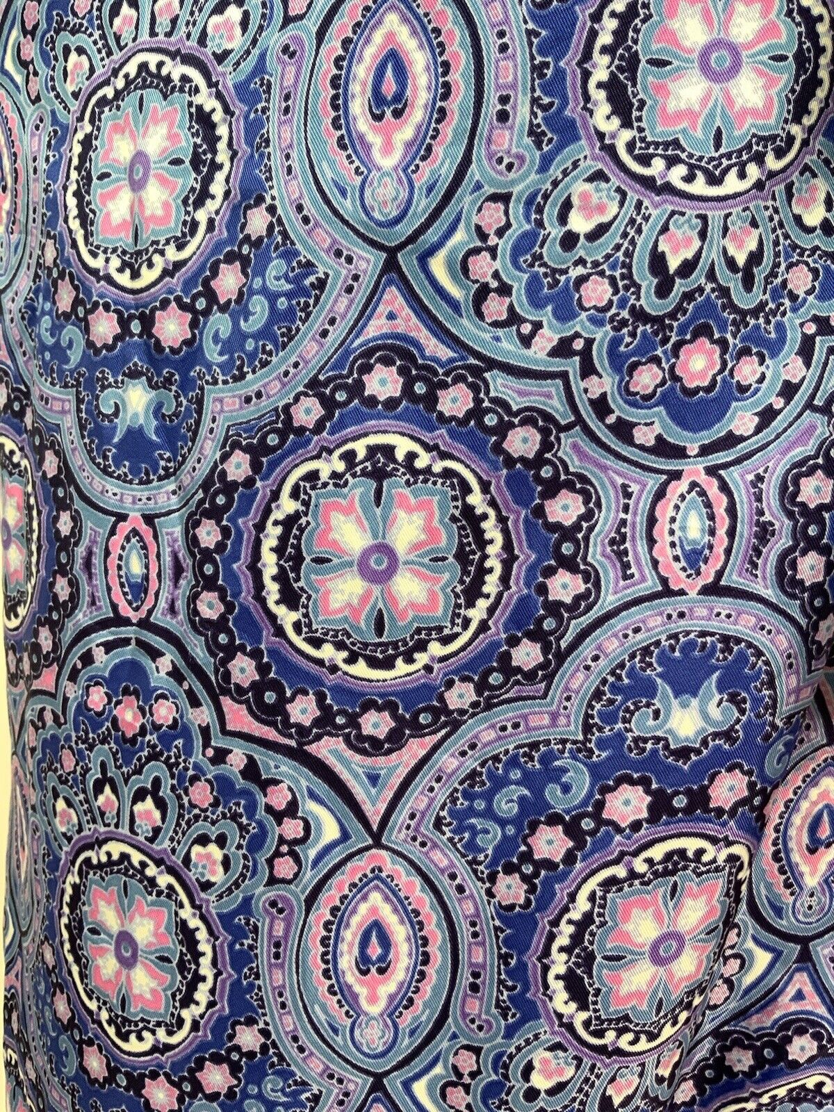 VINTAGE 60s 70s PURPLE BLUE PINK ARABESQUE FLORAL PSYCHEDELIC SHIRT DRESS 16 18