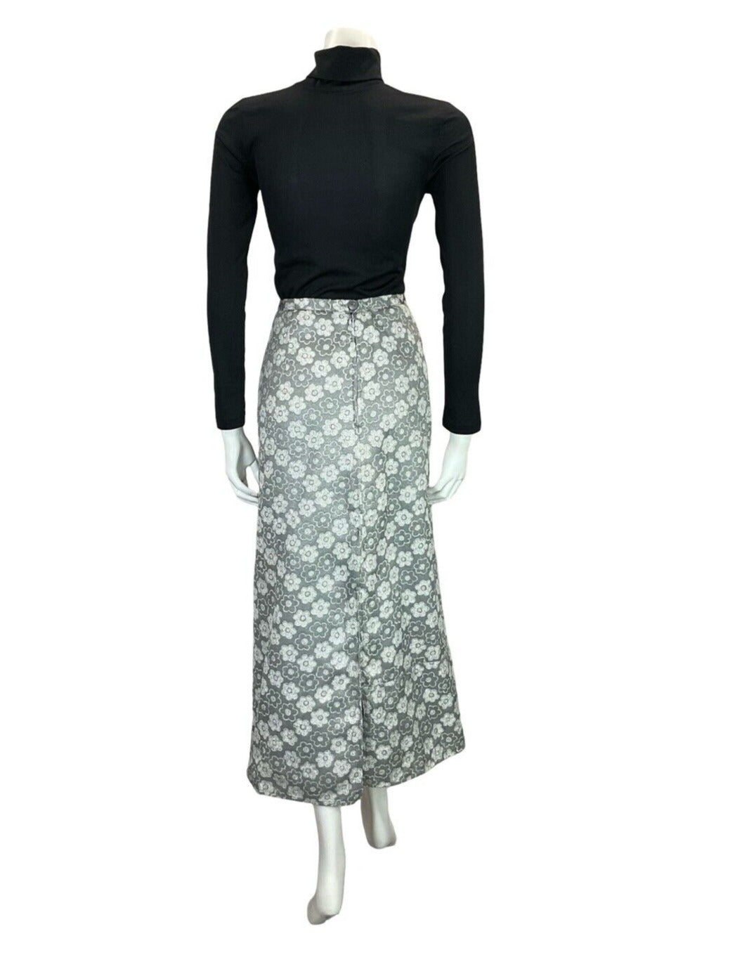 VTG 60s SILVER WHITE LUREX DAISY TWO TONE MOD PARTY MIDI SKIRT SIZE 10