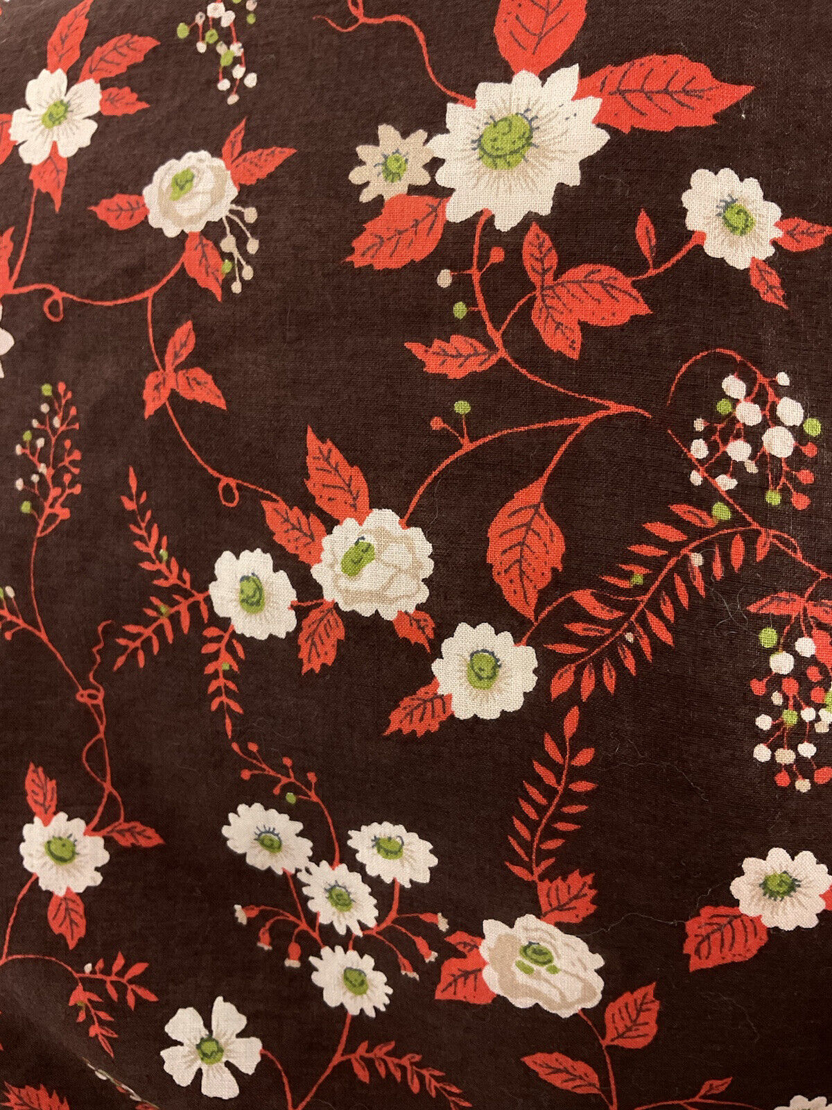 VTG 60s 70s BROWN WHITE ORANGE BOTANICAL FLORAL LEAFY BERRY DAGGER SHIRT 8 10