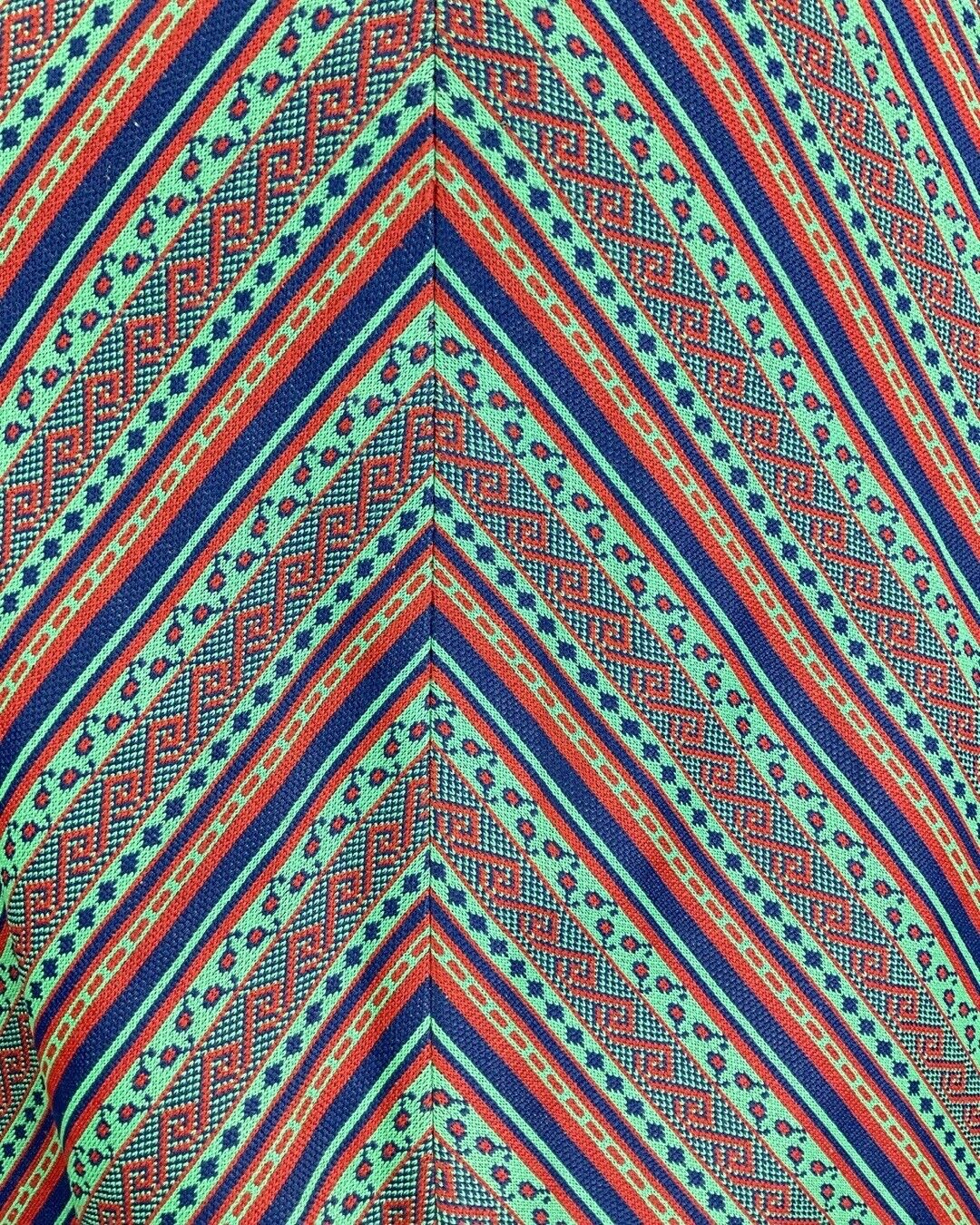 VINTAGE 60s 70s GREEN RED BLACK STRIPED GEOMETRIC BOHO FOLK SHIRT DRESS 16
