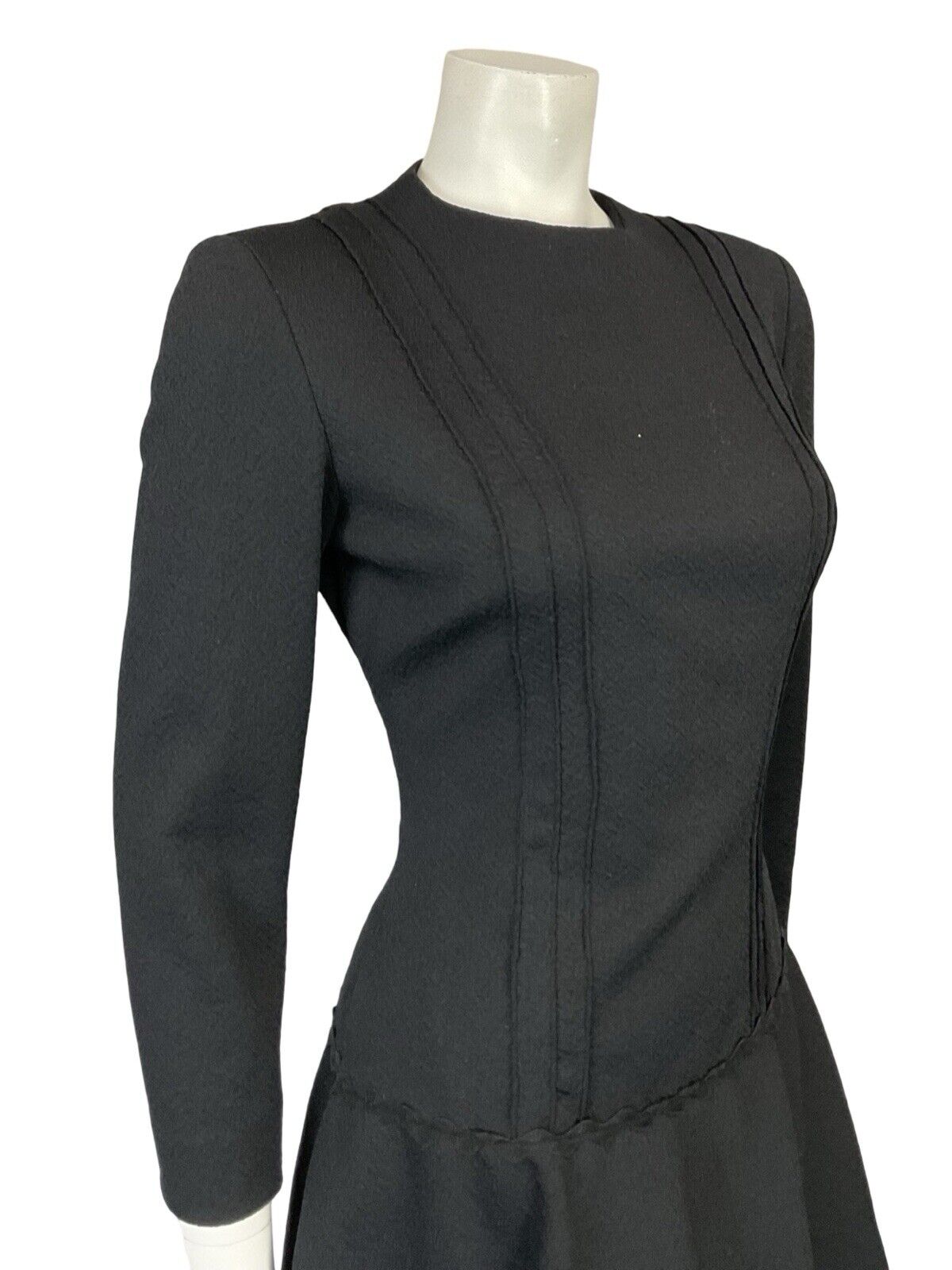 VTG 60S MOD GOGO BLACK EVENING LONG SLEEVE DROP WAIST LITTLE BLACK DRESS S 8 10