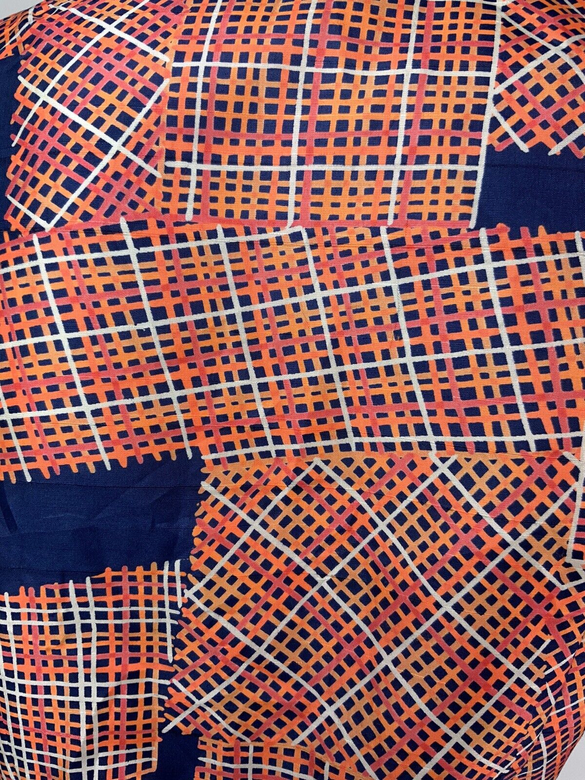 VINTAGE 60s 70s ORANGE RED BLUE CROSS-HATCH GEOMETRIC BOW DAGGER COLLAR SHIRT 10