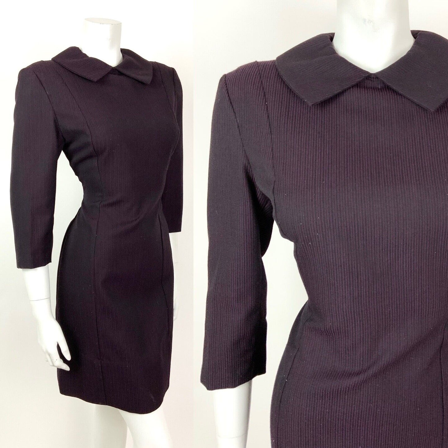 VINTAGE 60s 70s PLUM PURPLE BLACK STRIPED MOD DRESS 10 12