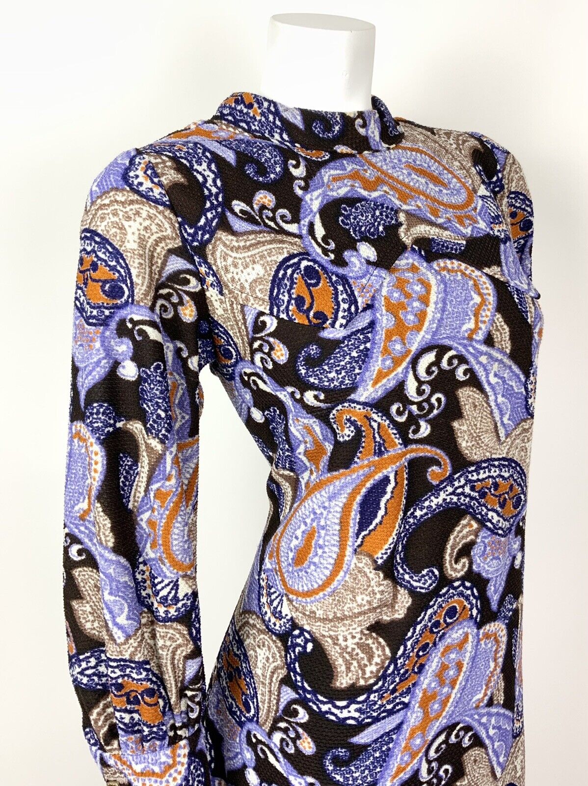 VTG 60s 70s BROWN PURPLE BLUE ORANGE PAISLEY PSYCHEDELIC MOD SHIFT DRESS 14 16