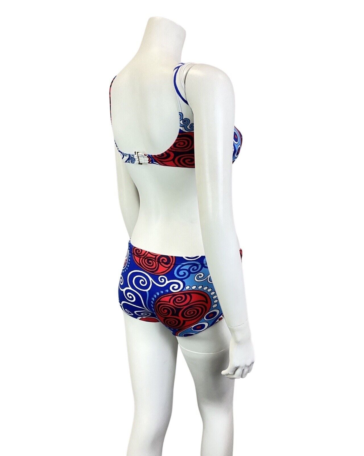 VINTAGE 60s BLUE RED WHITE PSYCHEDELIC SWIRL BIKINI SWIM SET BRALETTE SHORTS 4 6