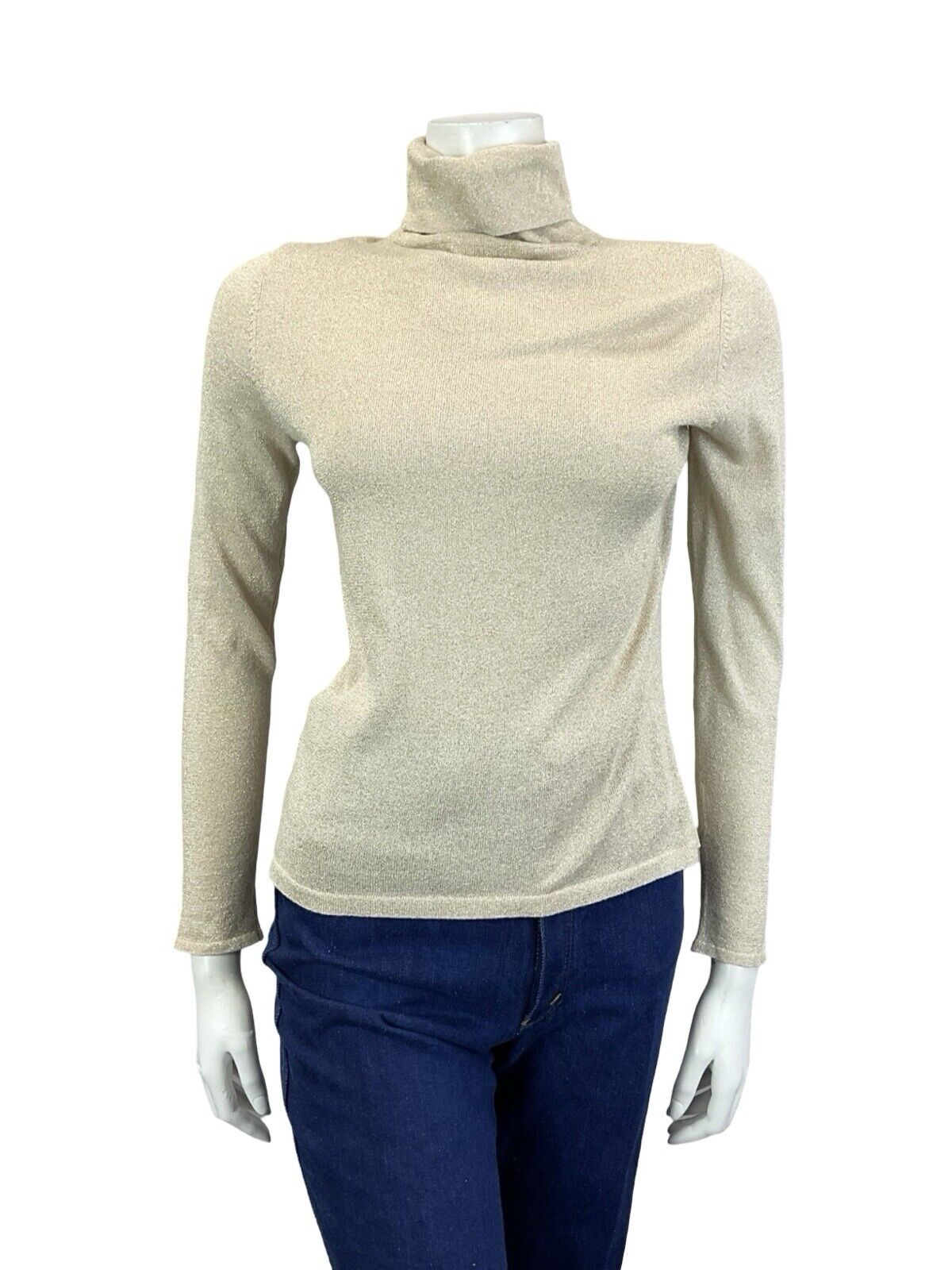 VTG 60S 70S BOHEMIAN COOL GOLD LONG SLEEVE SPARKLY TURTLENECK TOP 6
