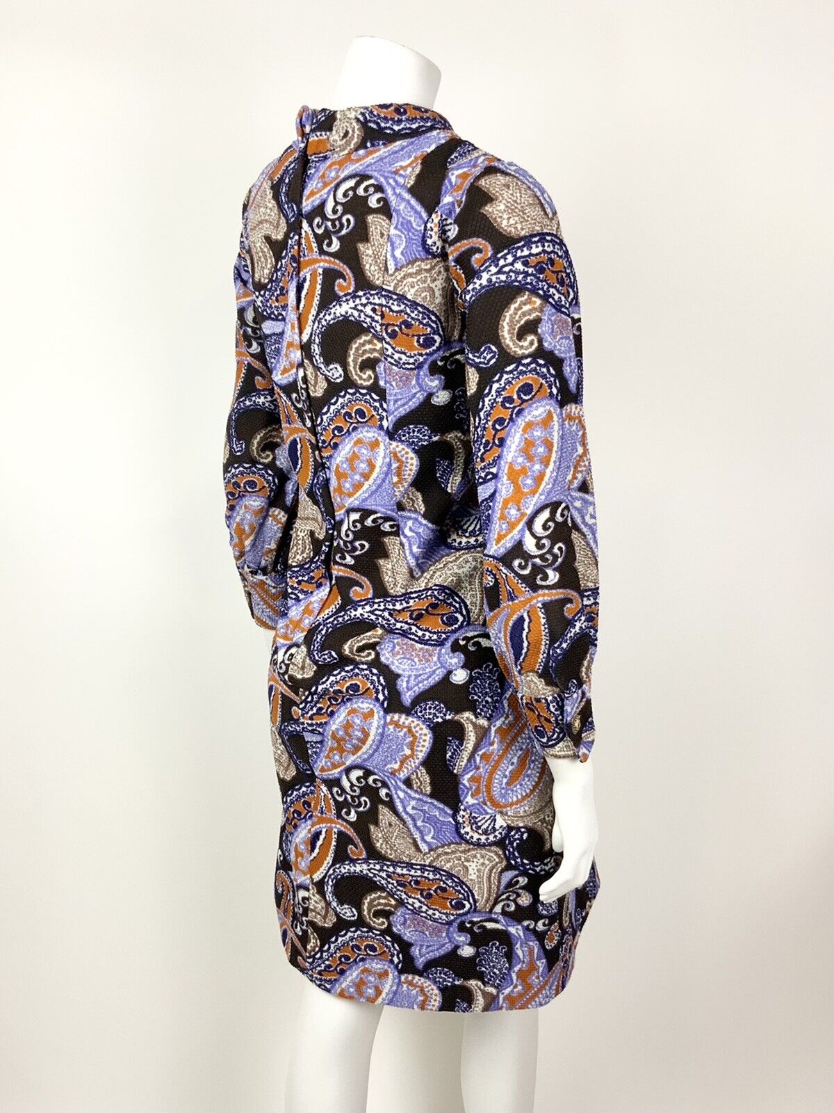 VTG 60s 70s BROWN PURPLE BLUE ORANGE PAISLEY PSYCHEDELIC MOD SHIFT DRESS 14 16
