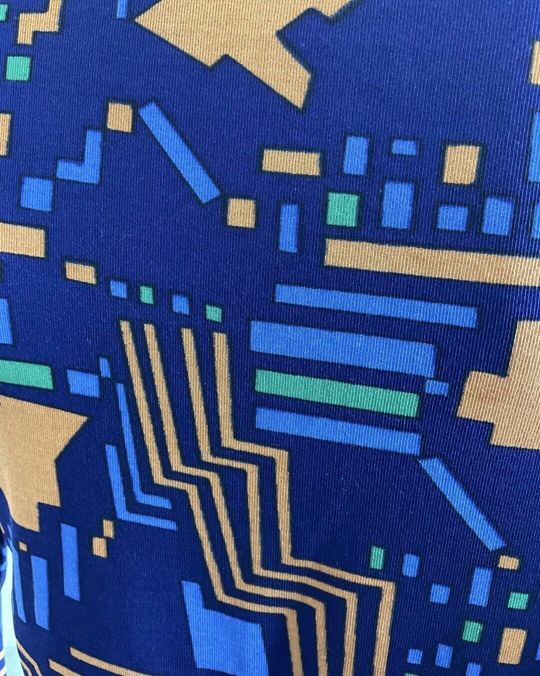 VINTAGE 60s 70s NAVY BLUE YELLOW GEOMETRIC MOD DAGGER COLLAR SHIRT 8