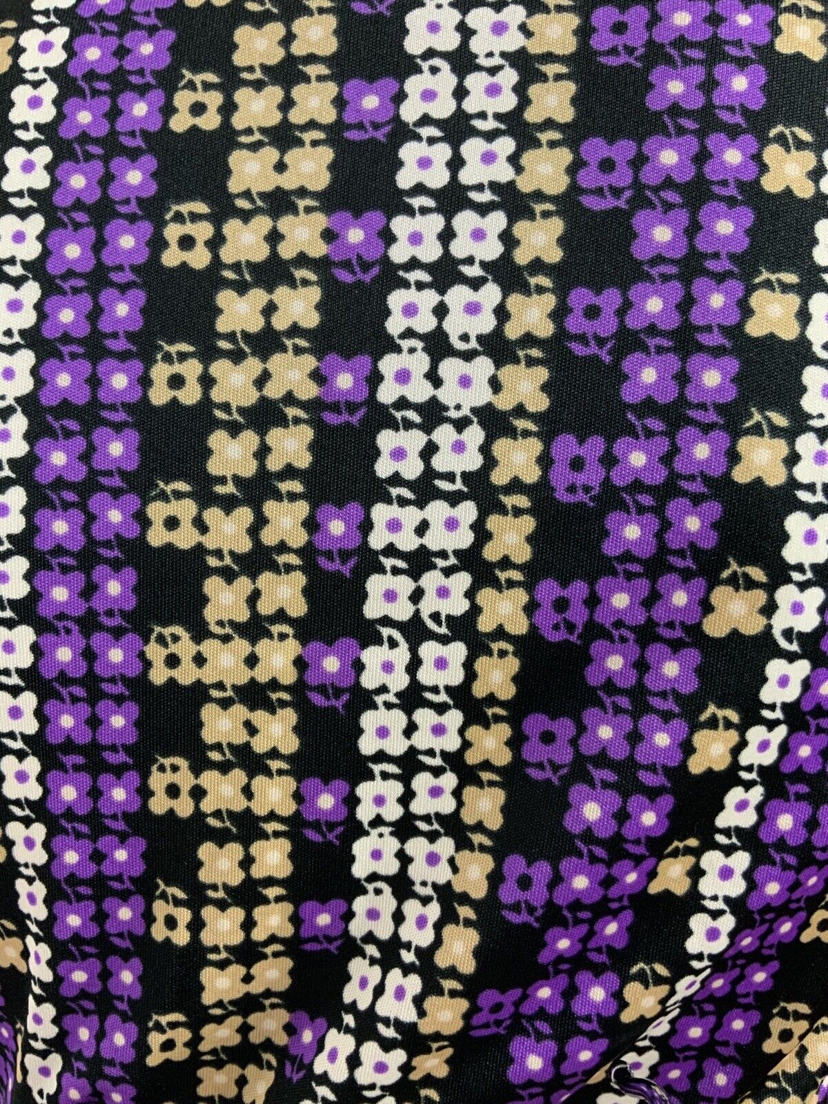 VINTAGE 60s 70s BLACK PURPLE WHITE BEIGE FLORAL PSYCHEDELIC DAISY SHIRT 10 12