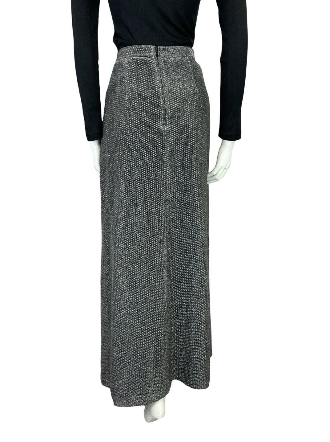 VTG 70S DISCO GLITTERY SILVER LUREX STUDIO 54 POLKA DOT MESH MAXI SKIRT 10 12