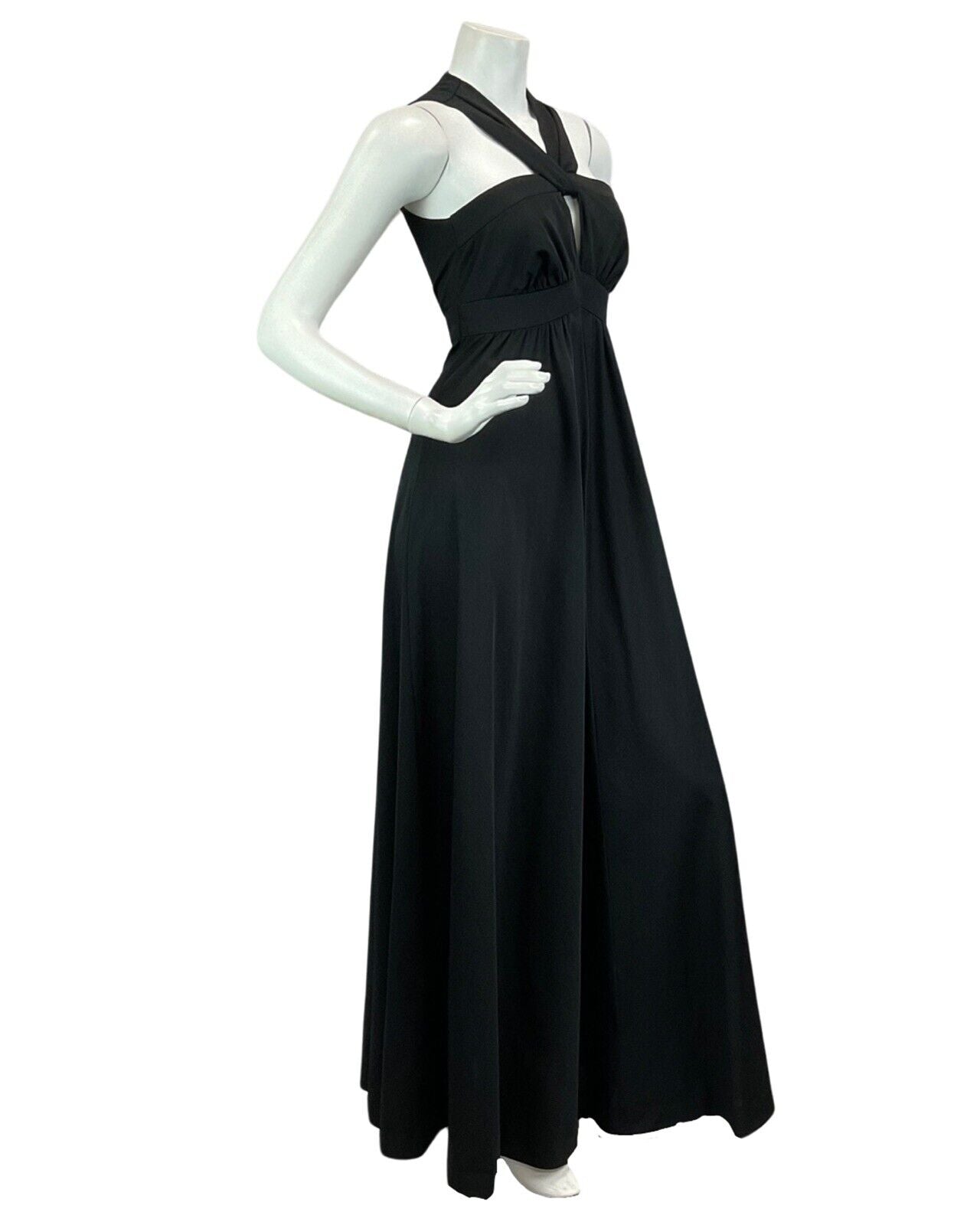 VINTAGE 60s 70s BLACK CROSS FRONT STRAPLESS PARTY BOHO FOLK MAXI DRESS 6