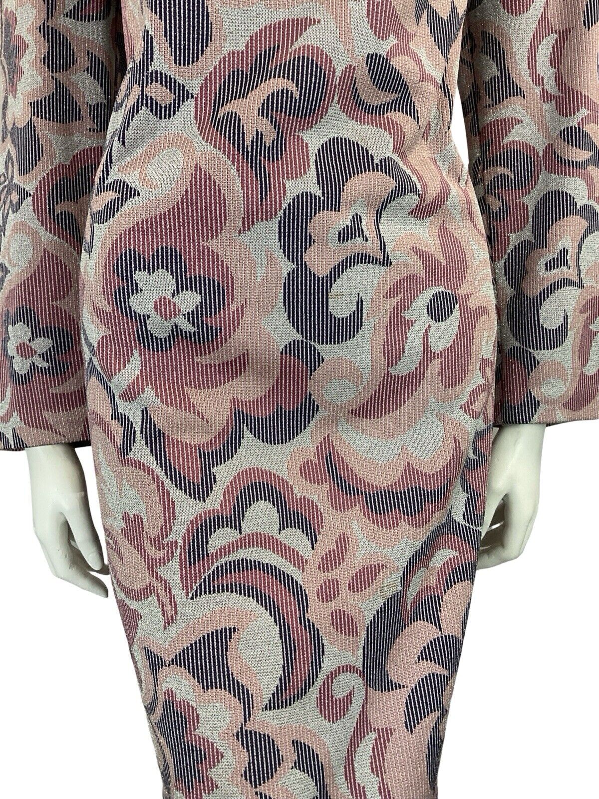 VTG 60S MOD PSYCHEDELIC SILVER PURPLE PINK SPARKLING FUNNEL NECK PARTY DRESS 16