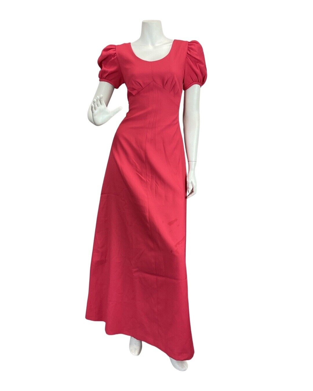 VINTAGE 60s 70s HOT PINK PUFF SLEEVES BARBIE MOD MAXI DRESS 8