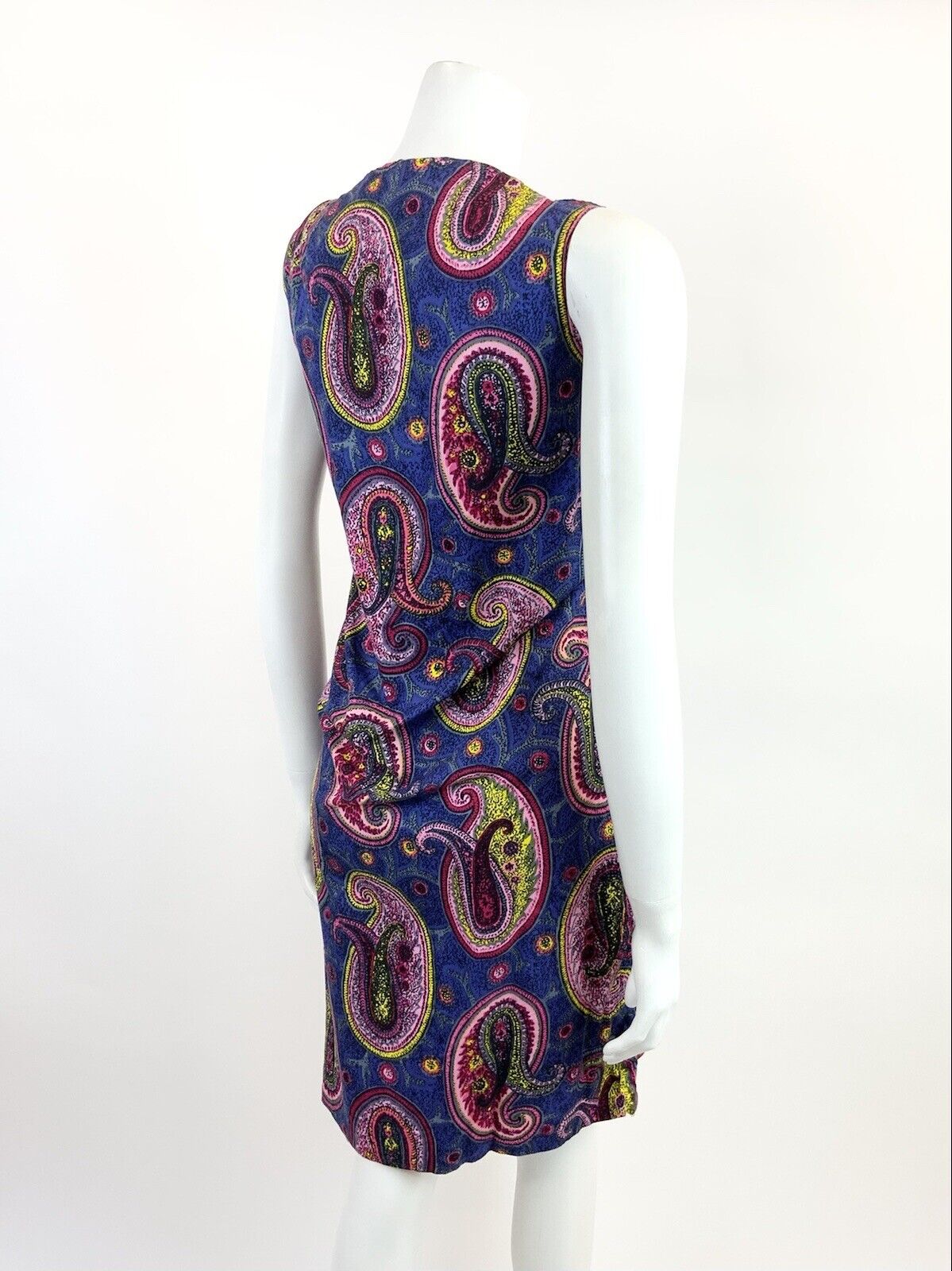 VTG 60s 70s BLUE PINK YELLOW PSYCHEDELIC PAISLEY MOD SHIFT  A-LINE DRESS 10 12