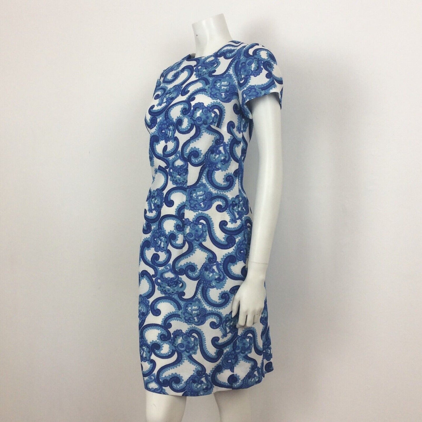 VINTAGE 60s PSYCHEDELIC GREEN YELLOW WHITE FLORAL PAISLEY MINI DRESS 16