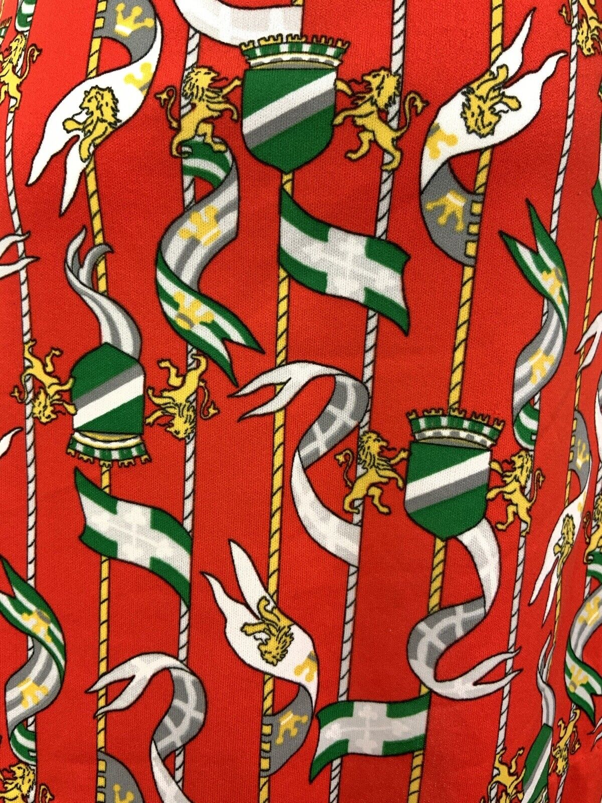 VTG 60s 70s RED ORANGE GREEN GREY FLAG LION CREST MOD DAGGER SHIRT DRESS 12 14